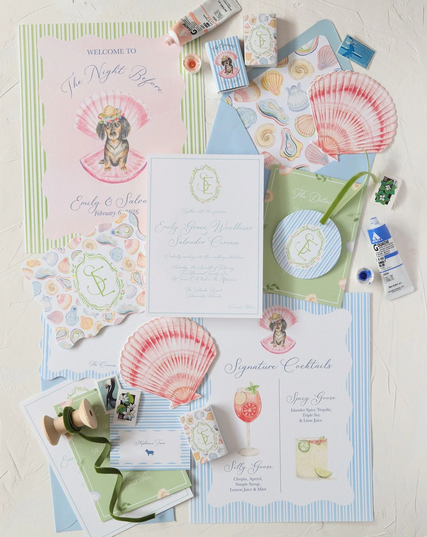 The Charming Oyster Suite reimagined!

What started with a very classic, nautical and coastal feeling base completely took on a life of its own for Emily and Sal&rsquo;s wedding. We started with all of the original bones of the suite and added in ton