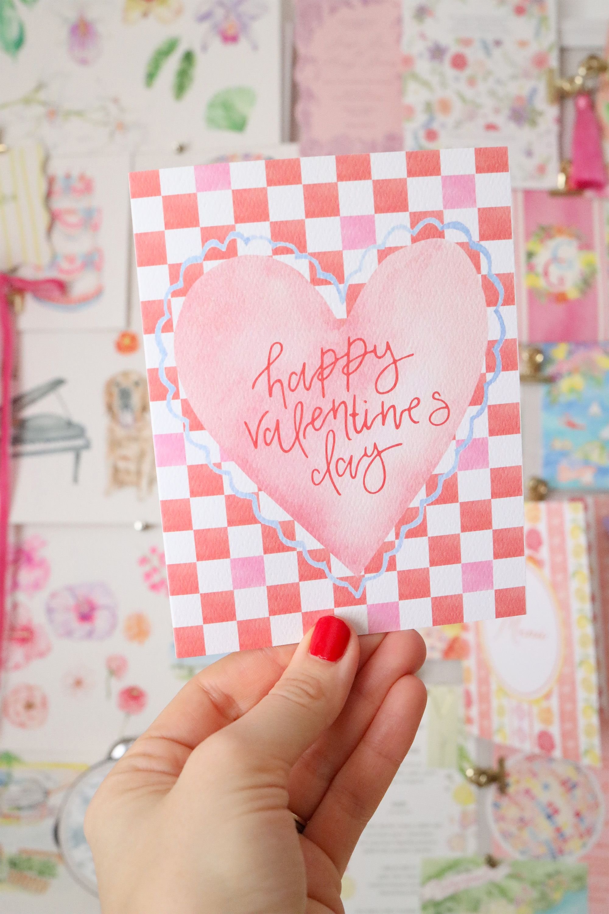 happy valentine's day pink heart love card