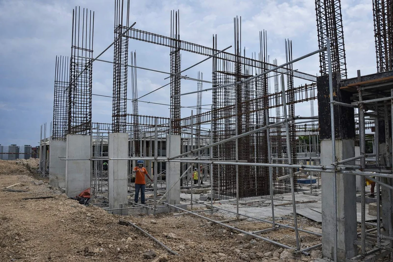 Reinforced concrete frame during construction