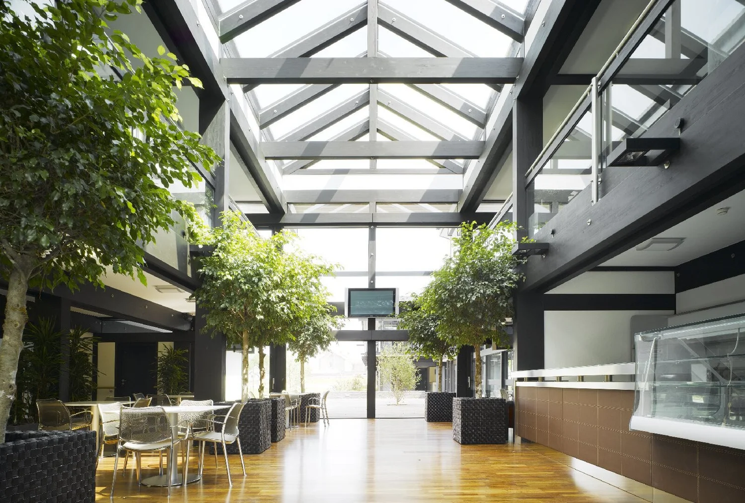The glass-roofed cafeteria and gathering hall at Nazareth House