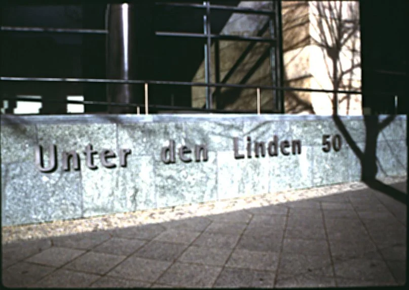 The lettering Unter den Linden 50 cut into stone