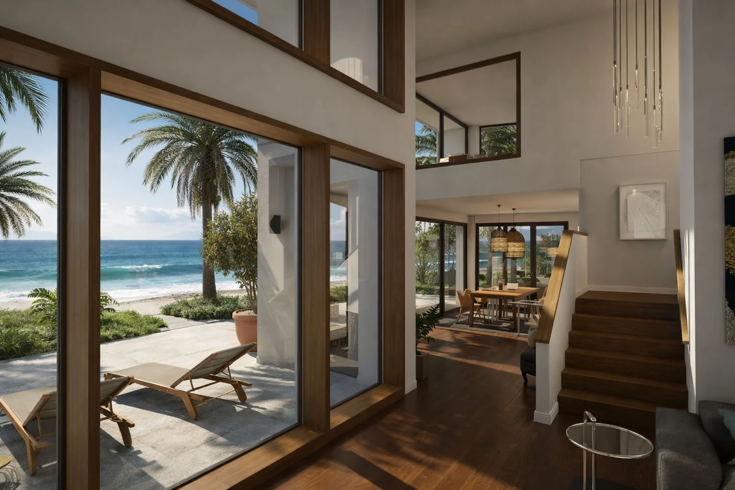 Living room opening onto the terrace and the ocean