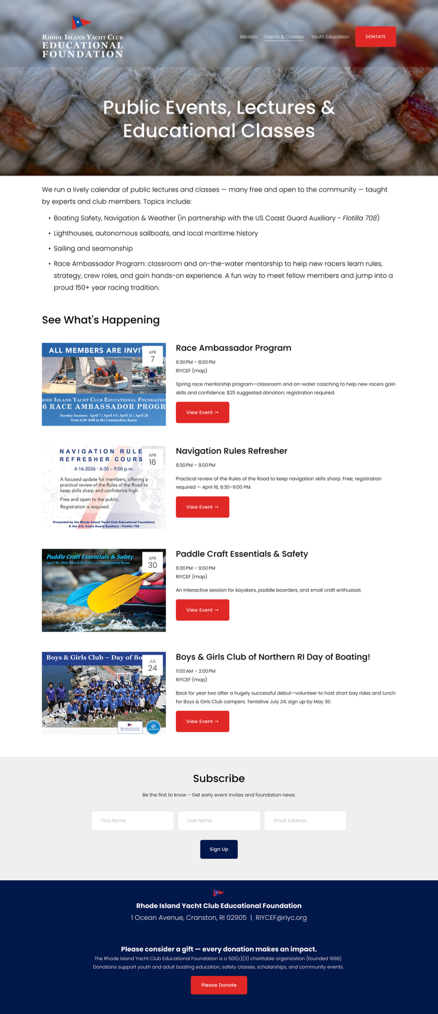 Public Events, Lectures & Educational Classes