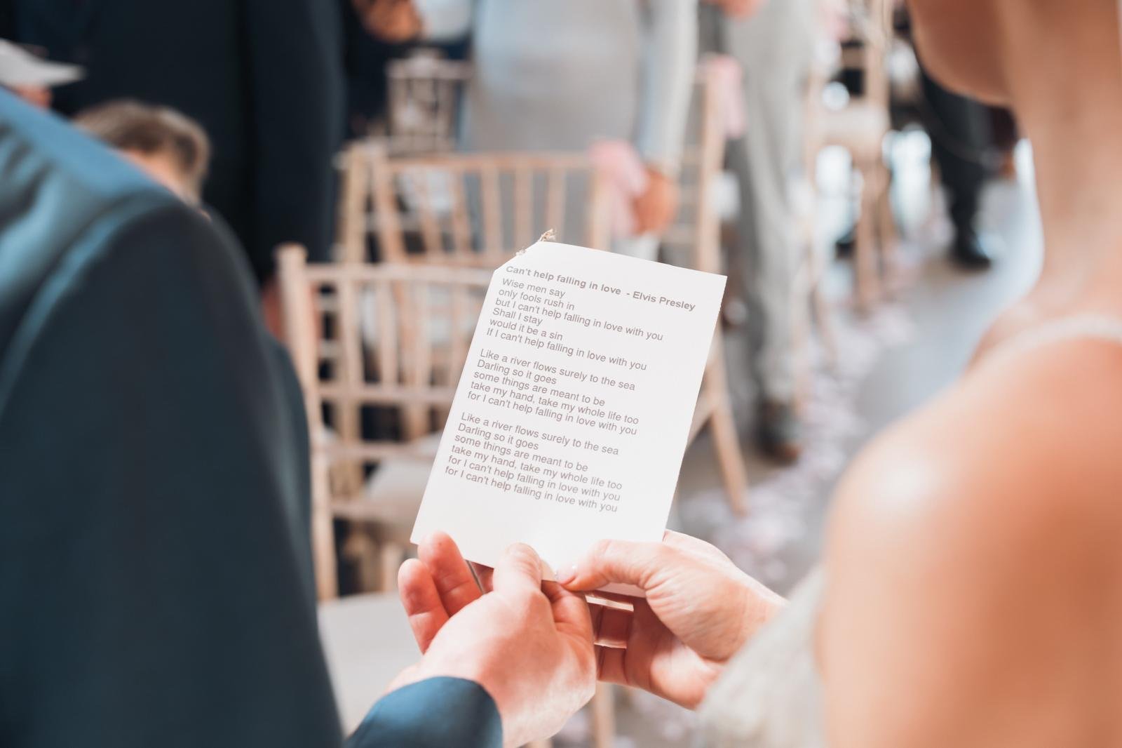 Couple singing a song during their personlised wedding ceremony by Surrey based wedding celebrant. 
Photo: Browne & Dixon Photography