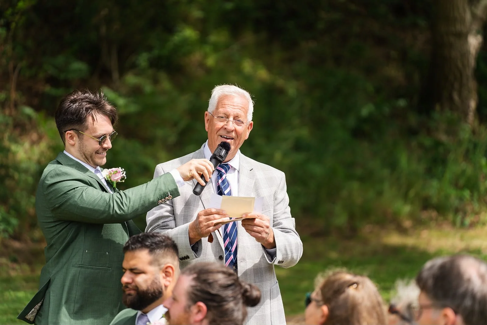 Surprise reader during personal wedding ceremony at Sprotts Farm, Colchester, crafted by a wedding celebrant in Surrey. Photo: Soulful Reflection