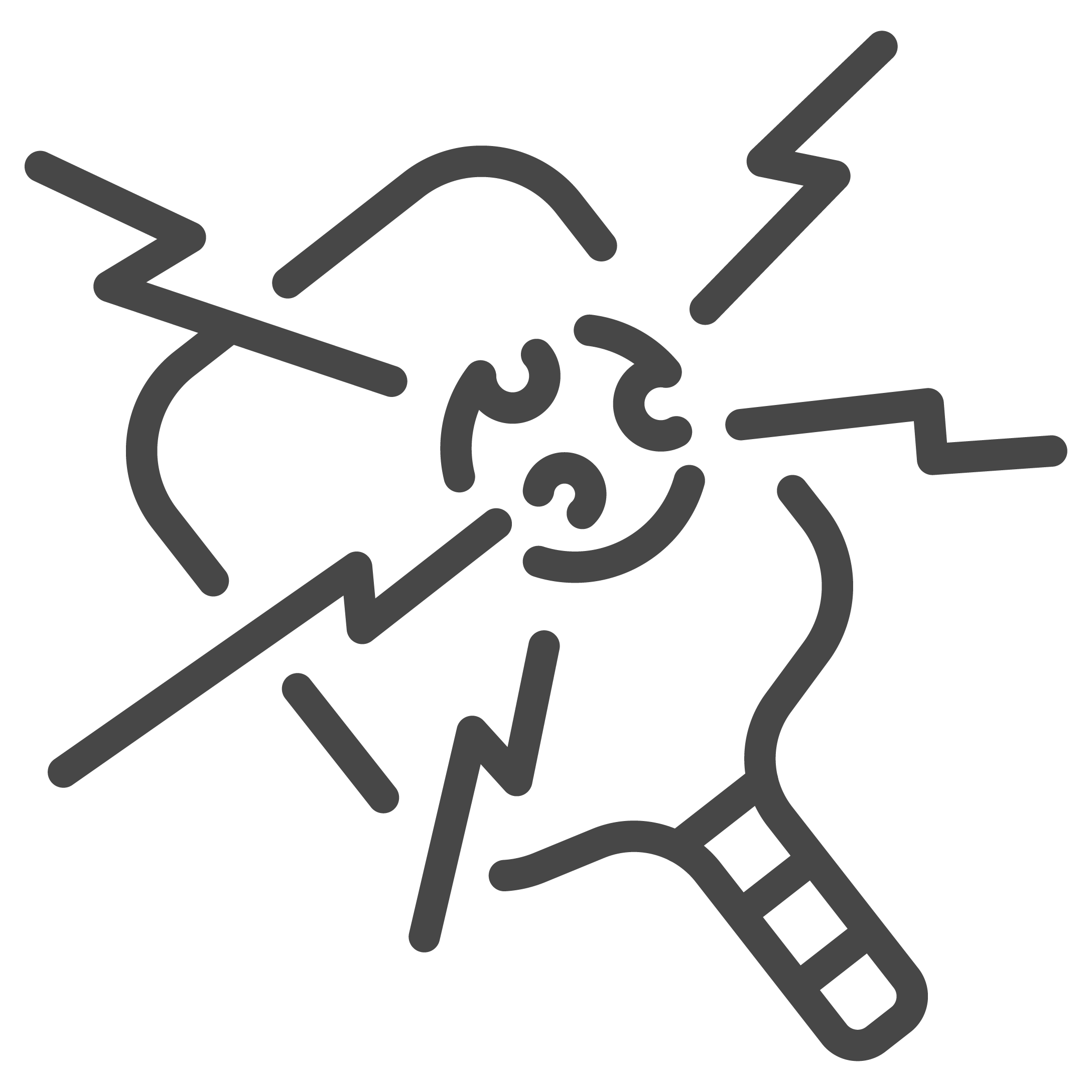 Line drawing of a pickleball paddle in contact with a pickleball, with lighting shooting out.