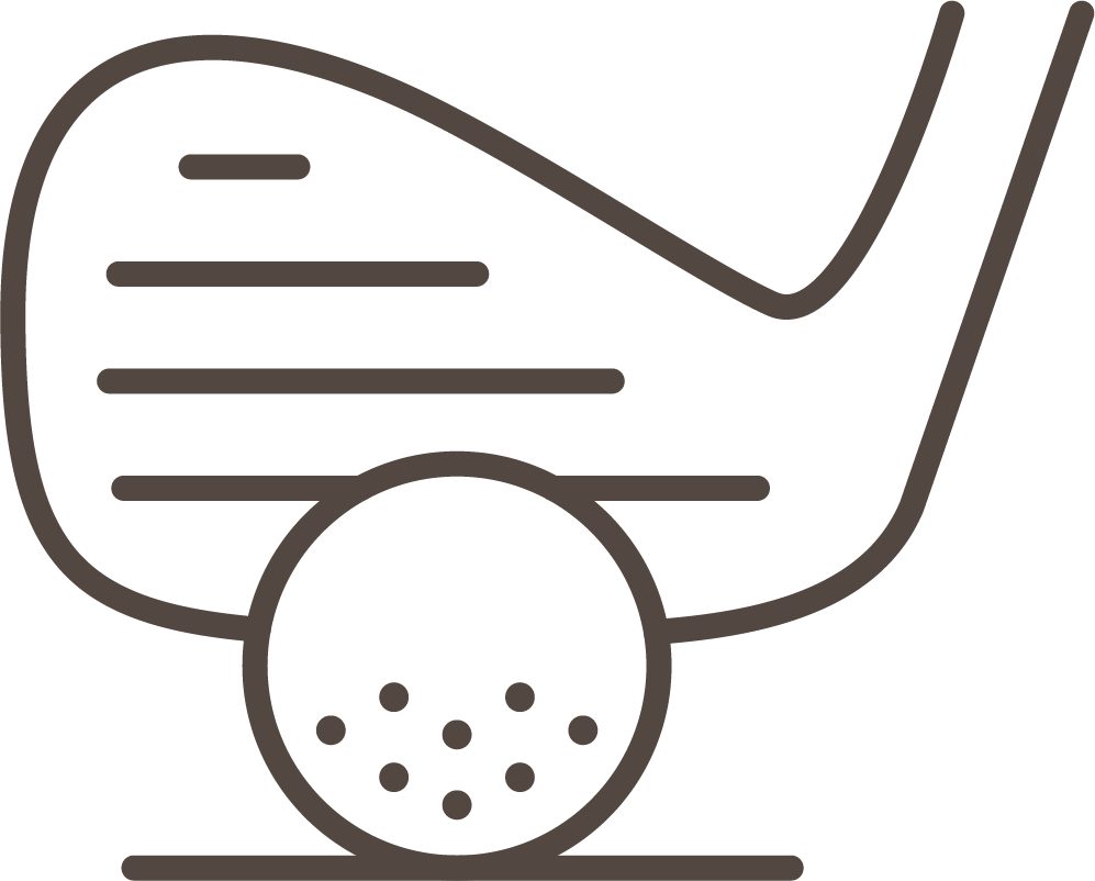 Line drawing of a putter about to hit a golf bar.