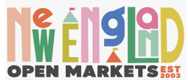 Colorful text spelling 'New England Open Markets' with flags, and 'EST 2003' in red.