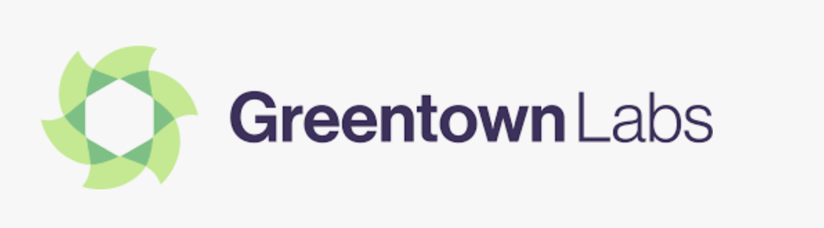 Greentown Labs logo with green geometric design and purple text