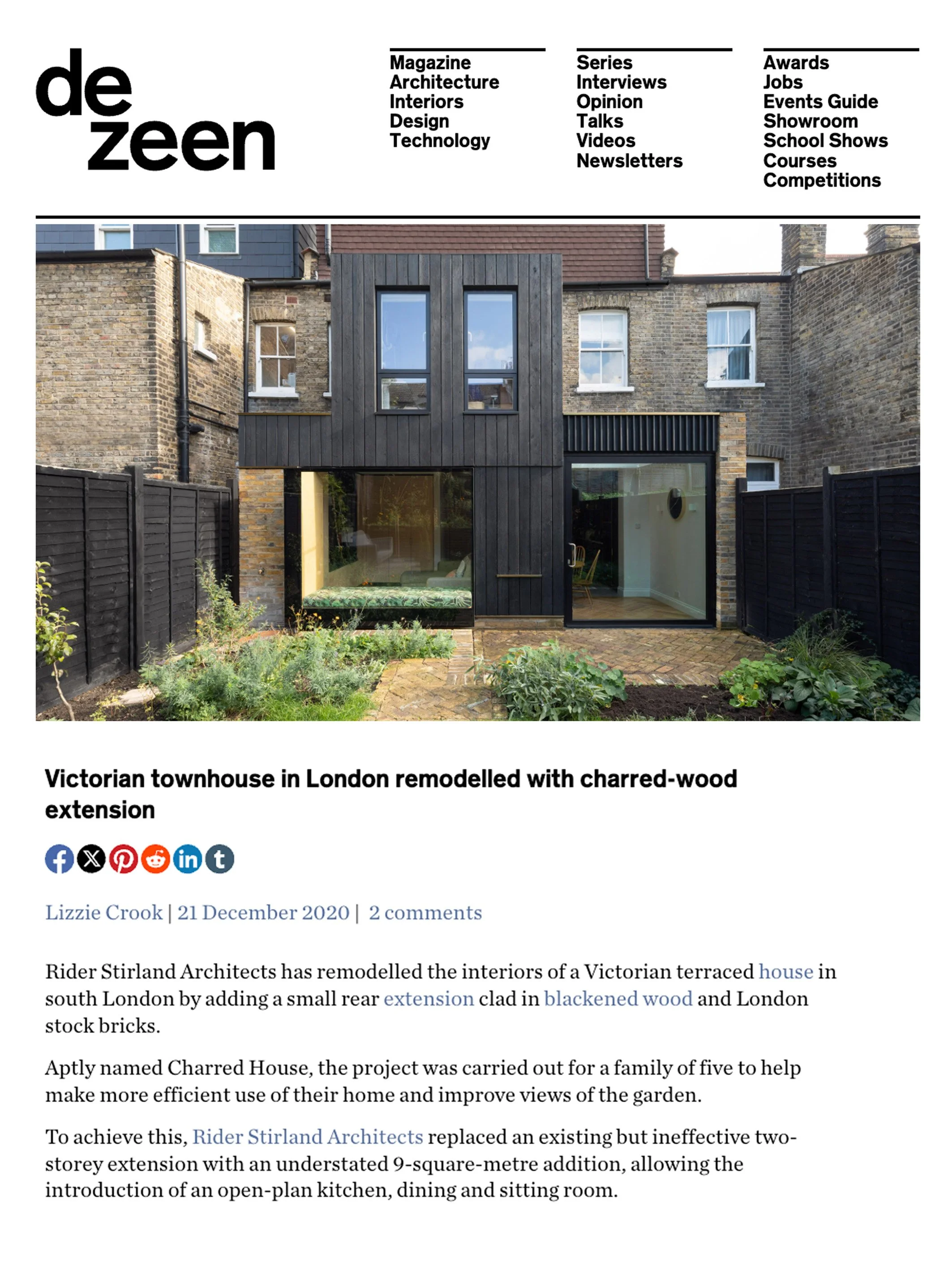 Charred House featured on Dezeen