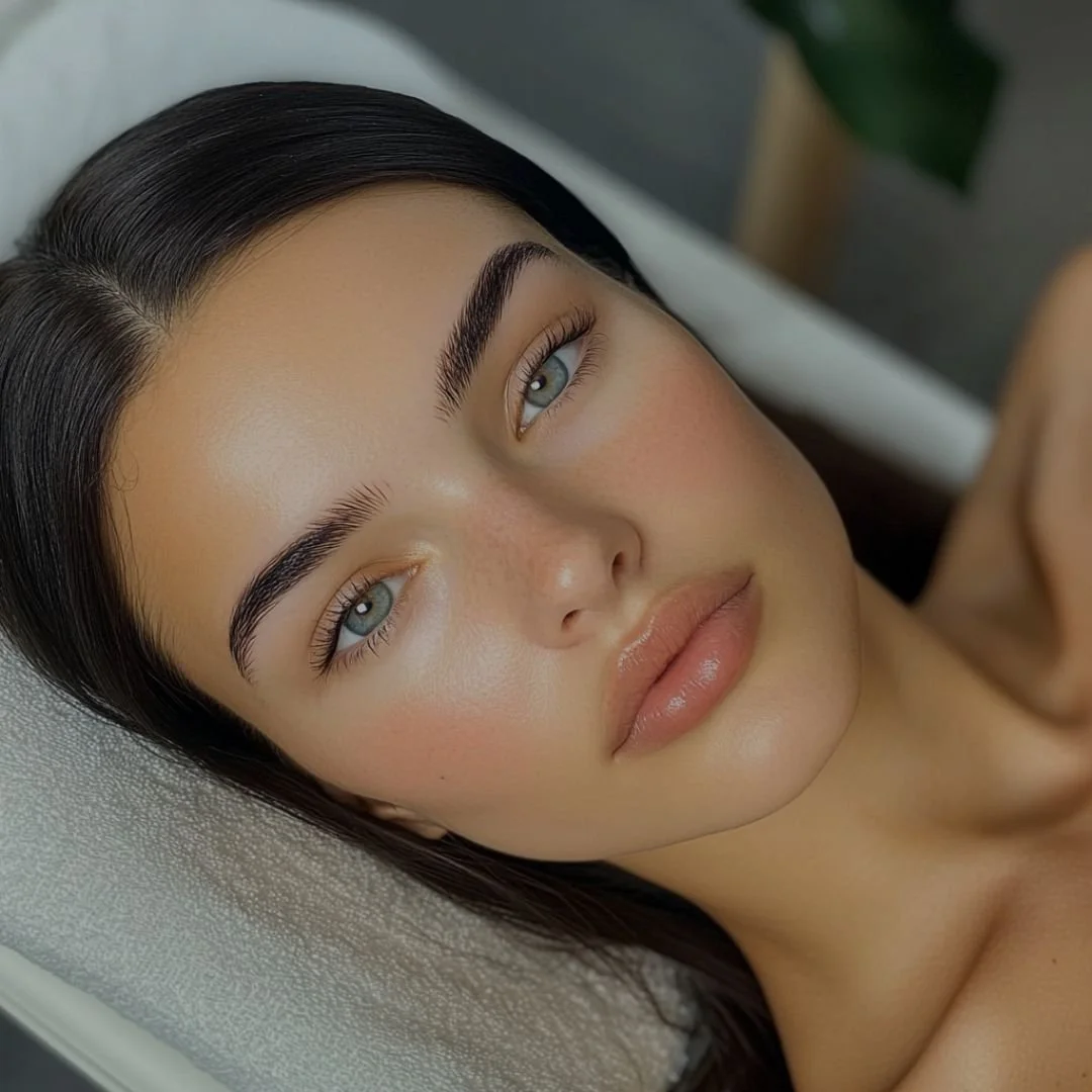 A high quality image of a woman laying down looking at the camera, featuring ultra smooth skin with even pigmentation, representative of the IPL sun spot treatments at The Lab Skin Science Toronto.