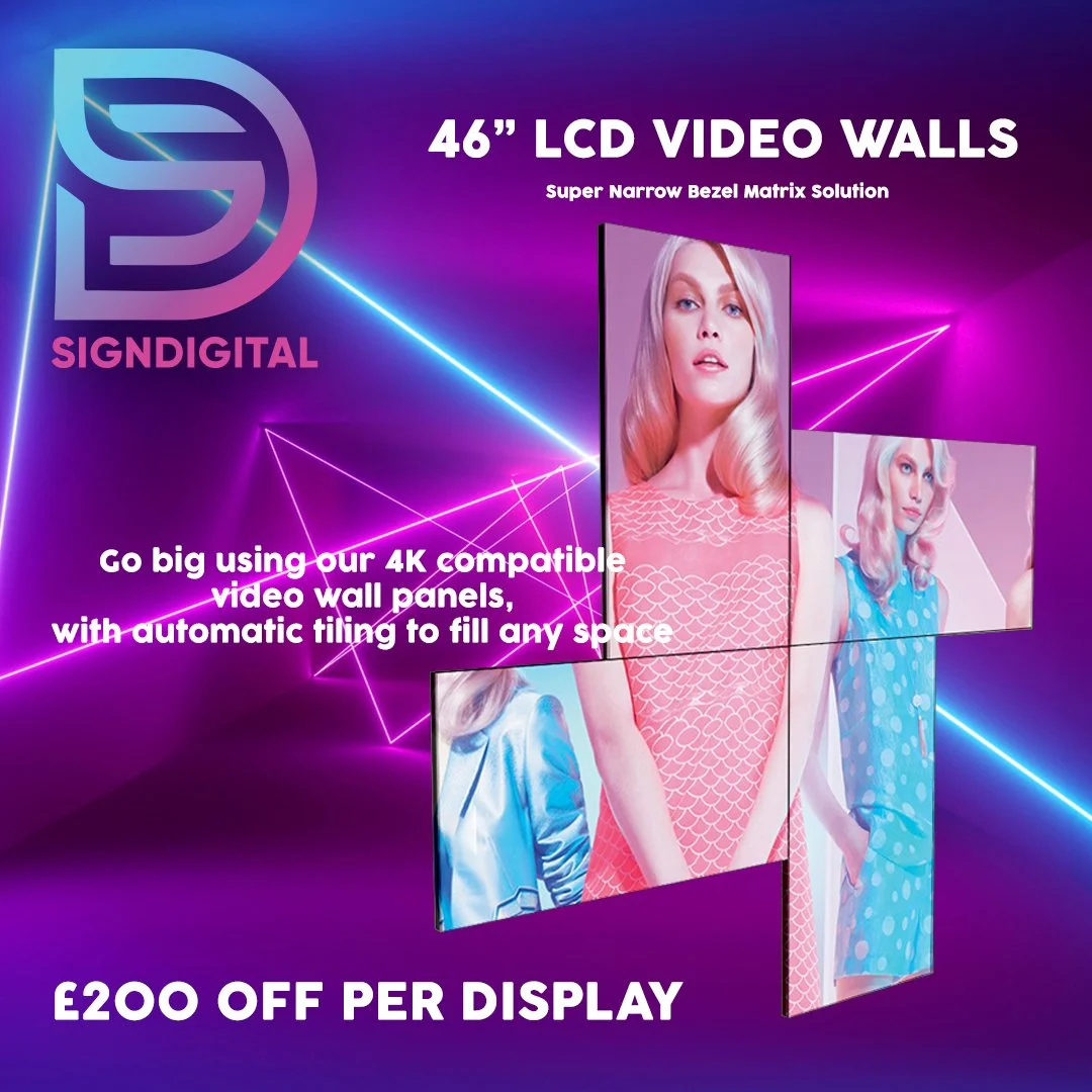 🎯 PROMOTION: 46&Prime; 4K Video Wall Displays &ndash; Ultra-Narrow Bezel 🎯

Looking to make a big impact? Our commercial-grade 46&Prime; 4K video wall screens are now on special offer &ndash; ideal for exhibitions, showrooms, galleries, retail, and