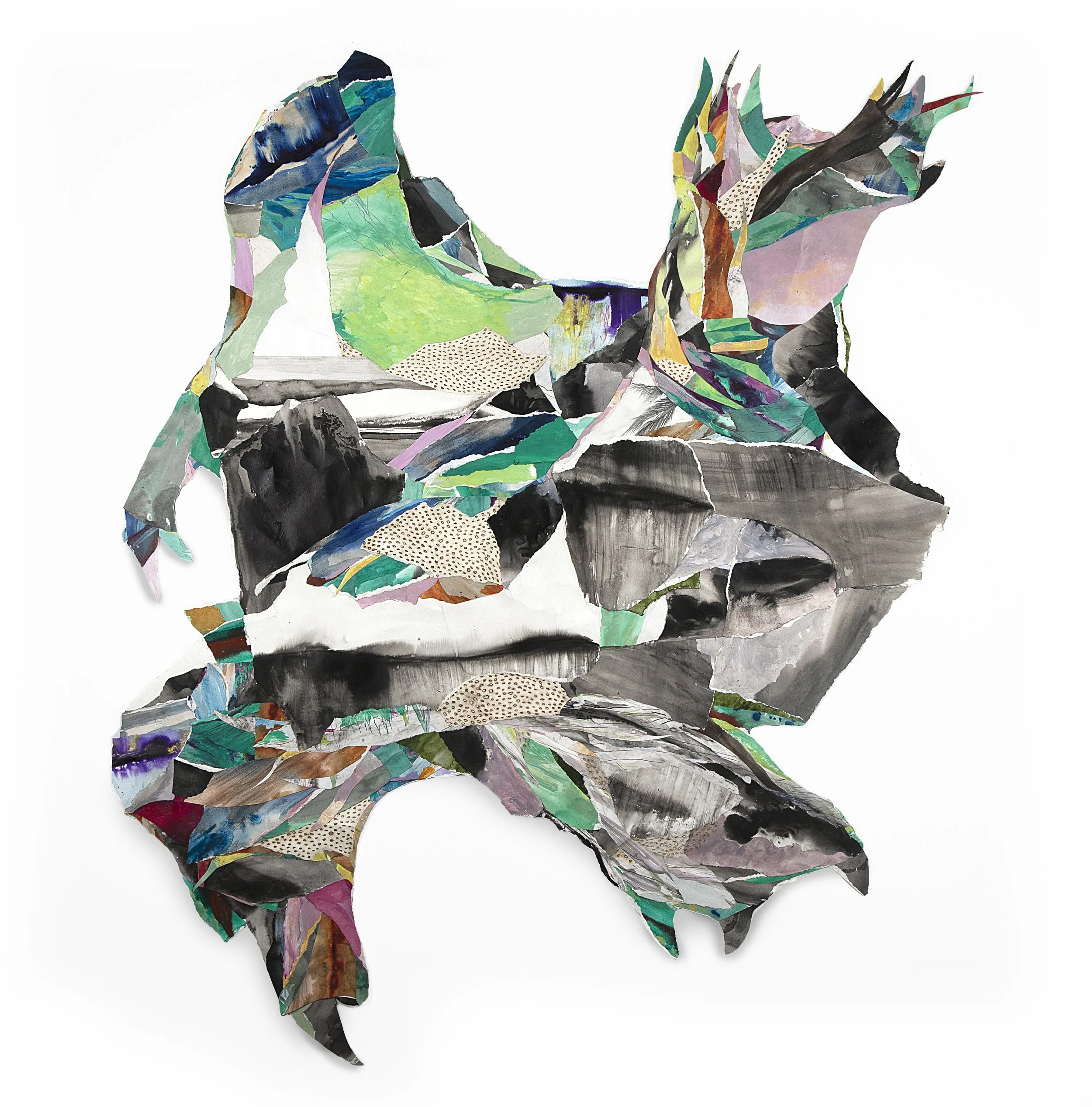 STORM (HOW TO IMAGINE THE TROPICALIA AS MONUMENTAL- AS IN A SMALL SUM IF VENGEANCE) | 62 x 51 inches / 157.48 x 129.5 cm, charcoal, ink and acrylic with cuts and burns on paper, 2024