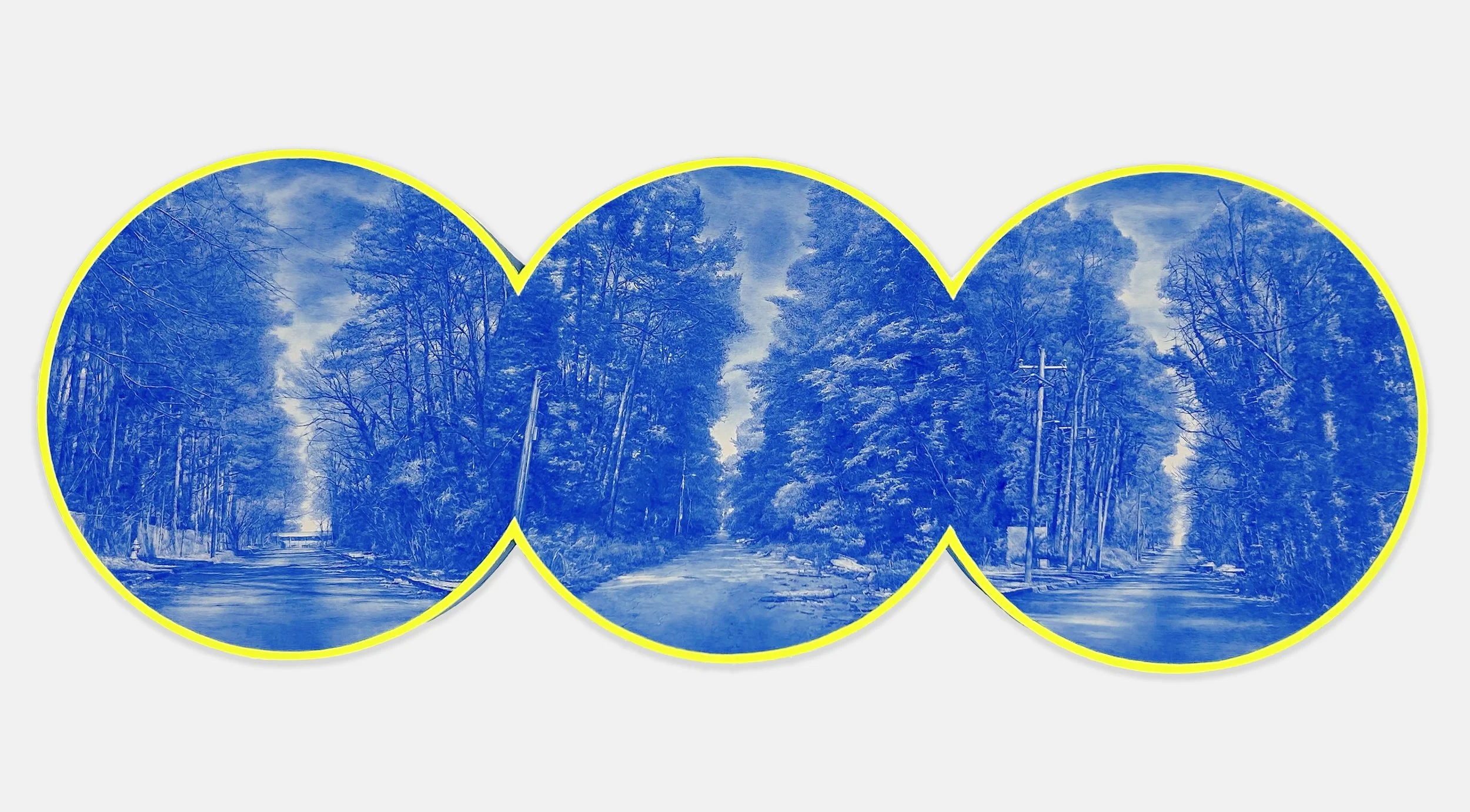 THREE CIRCLE | 14 x 38 x 2 inches / 36 x 96 x 5 cm, acrylic and acrylic gouache on panel, 2026