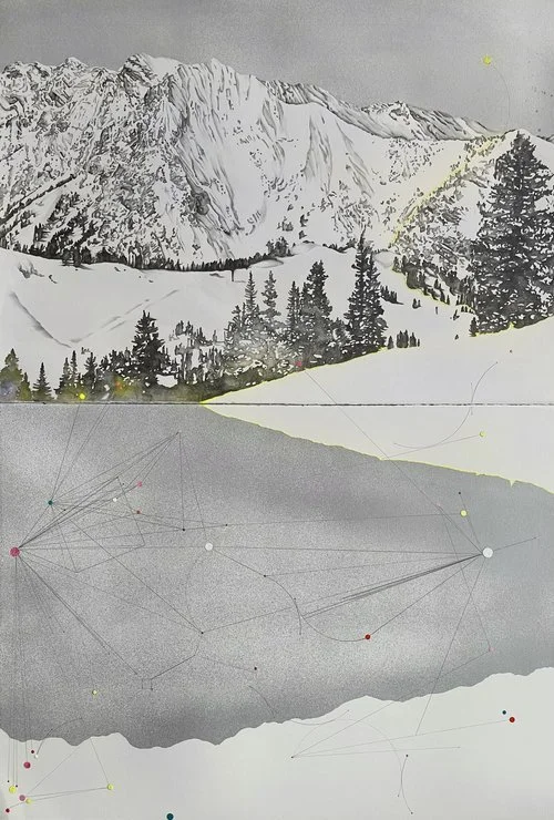 SILENT SYMPHONY IV | 45 x 30 inches / 114.3 x 76.2 cm, graphite, acrylic, spray paint, glitter on paper, 2024