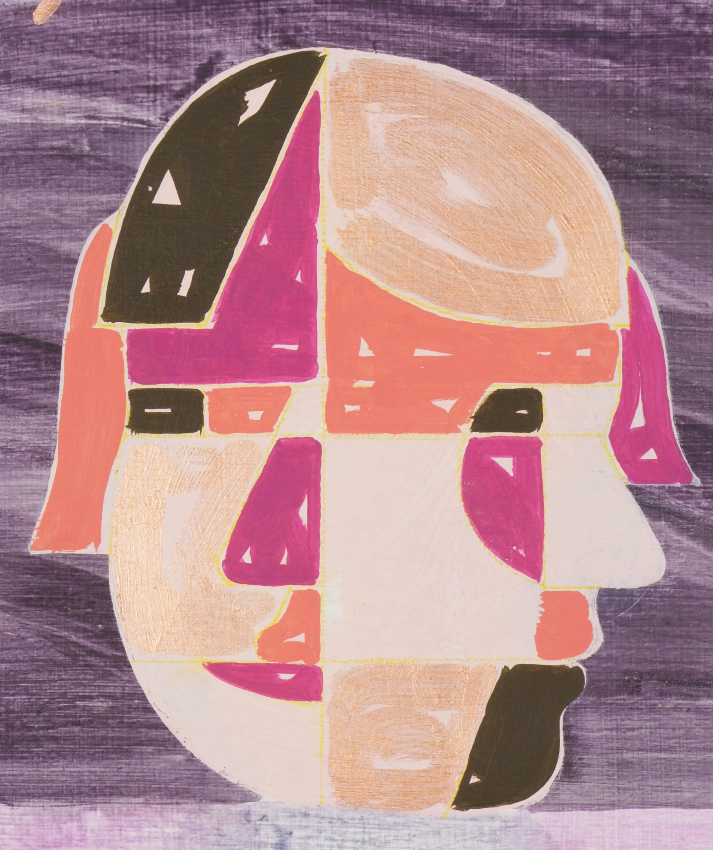 Jacob Feige-Eins! Eins! Eyes (Violet) 12 x 9 inches / 30.5 x 22.9 cm, acrylic and metallic pigment on wood panel, 2024