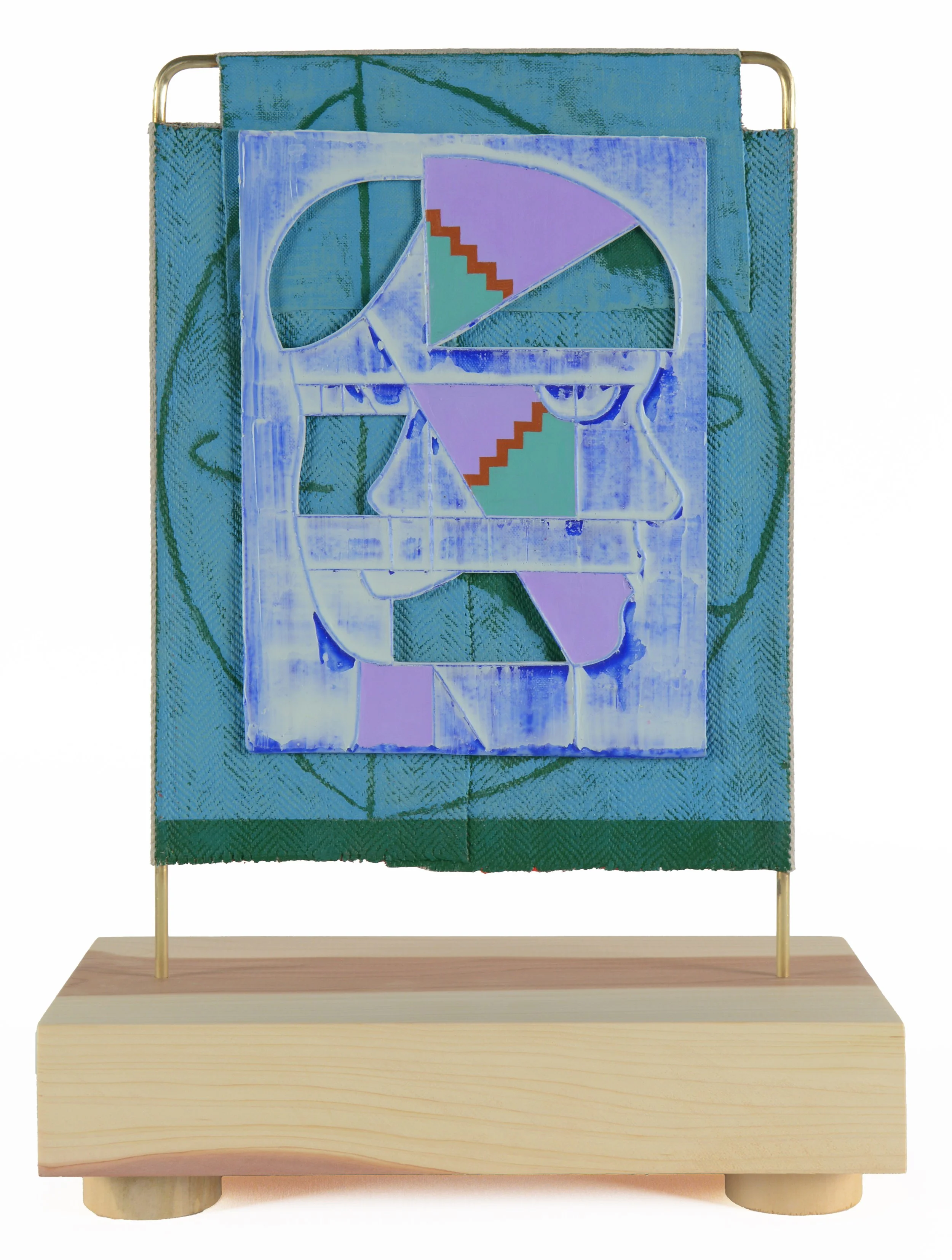 Jacob Feige-Vermilion Monument (Turquoise, Lavender)-15.75 x 11.5 x 5.5 inches / 40 x 29 x 14 cm, double sided, acrylic, cast acrylic mounted to linen over brass, wooden base, 2025.