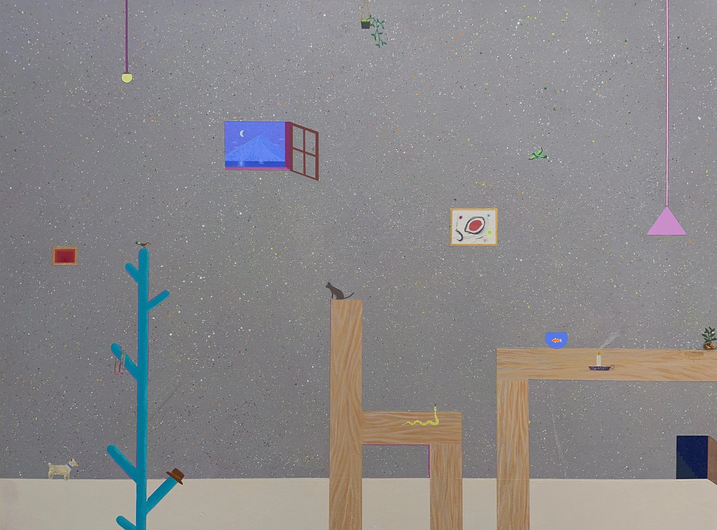 Aitor Lajarin-Encina- Flora, Fauna and Furniture- 40 x 60 inches / 102 x 152 cm, acrylic on canvas, 2025