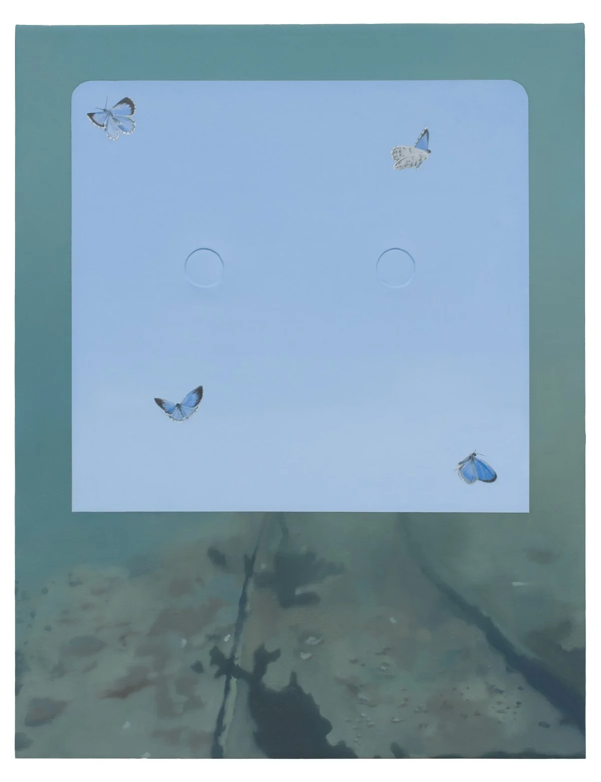 FOUR SPRING AZURES (SKY, UNDERSEA CABLES) | 18 x 14 inches / 45.7 x 35.6 cm, oil and wax on linen over panel, 2024