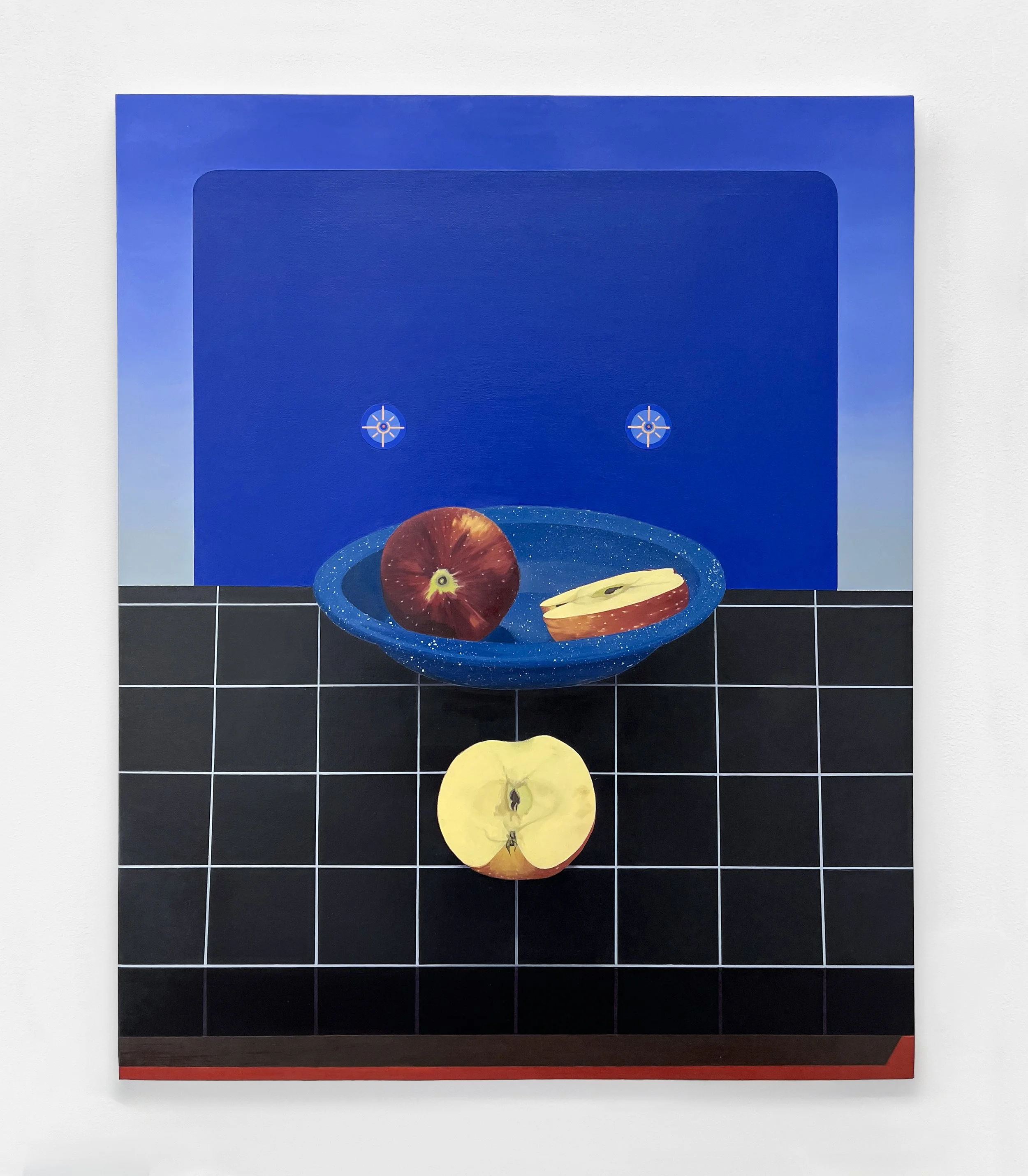 TWO APPLES (TWIN TARGETS) | 20 x 16 inches / 51 x 41 cm, oil and wax on linen over panel, 2025