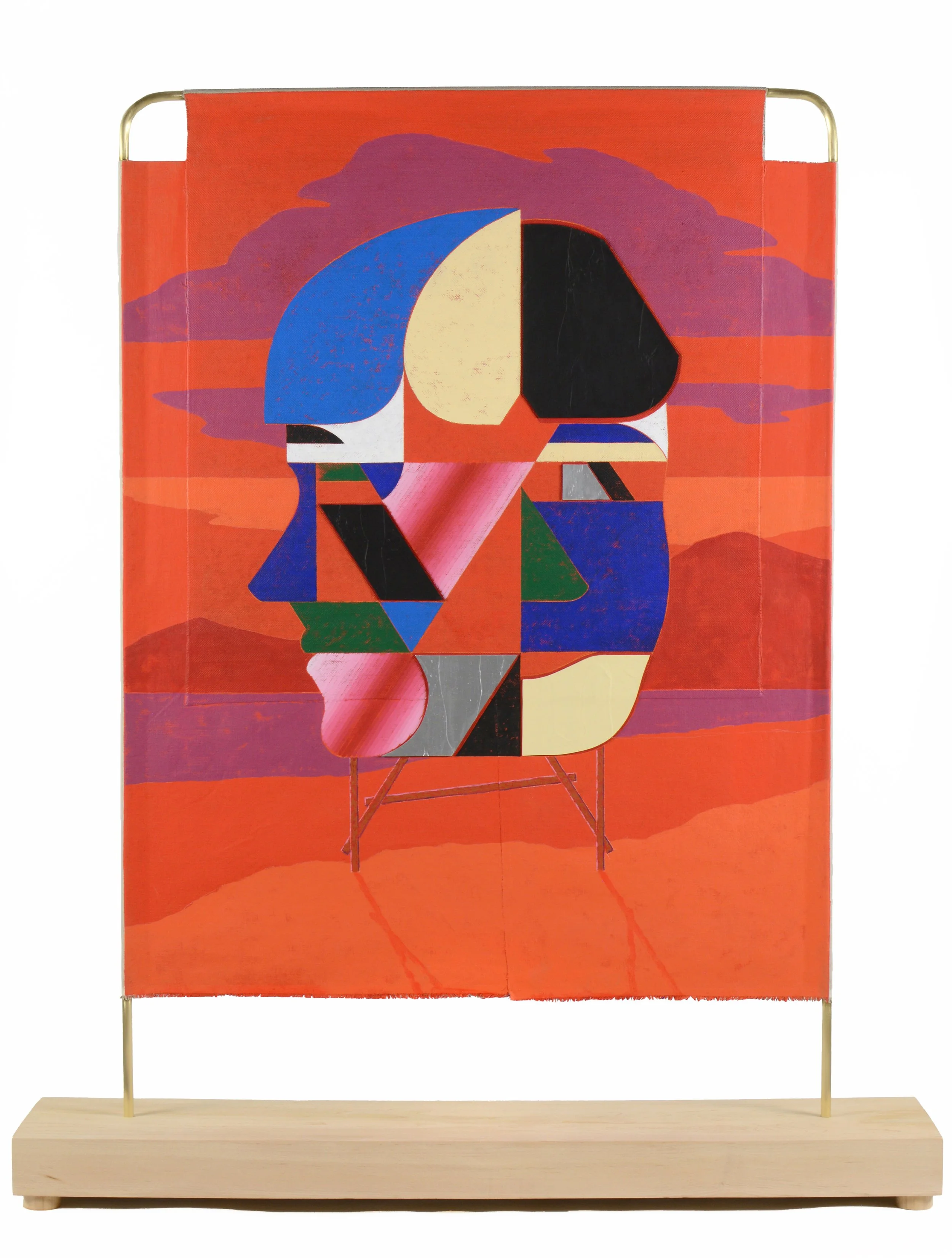 Jacob Feige-Vermilion Monument (Blue) 15.75 x 11.5 x 5.5 inches / 40 x 29 x 14 cm, double sided, acrylic, cast acrylic mounted to linen over brass, wooden base, 2025.