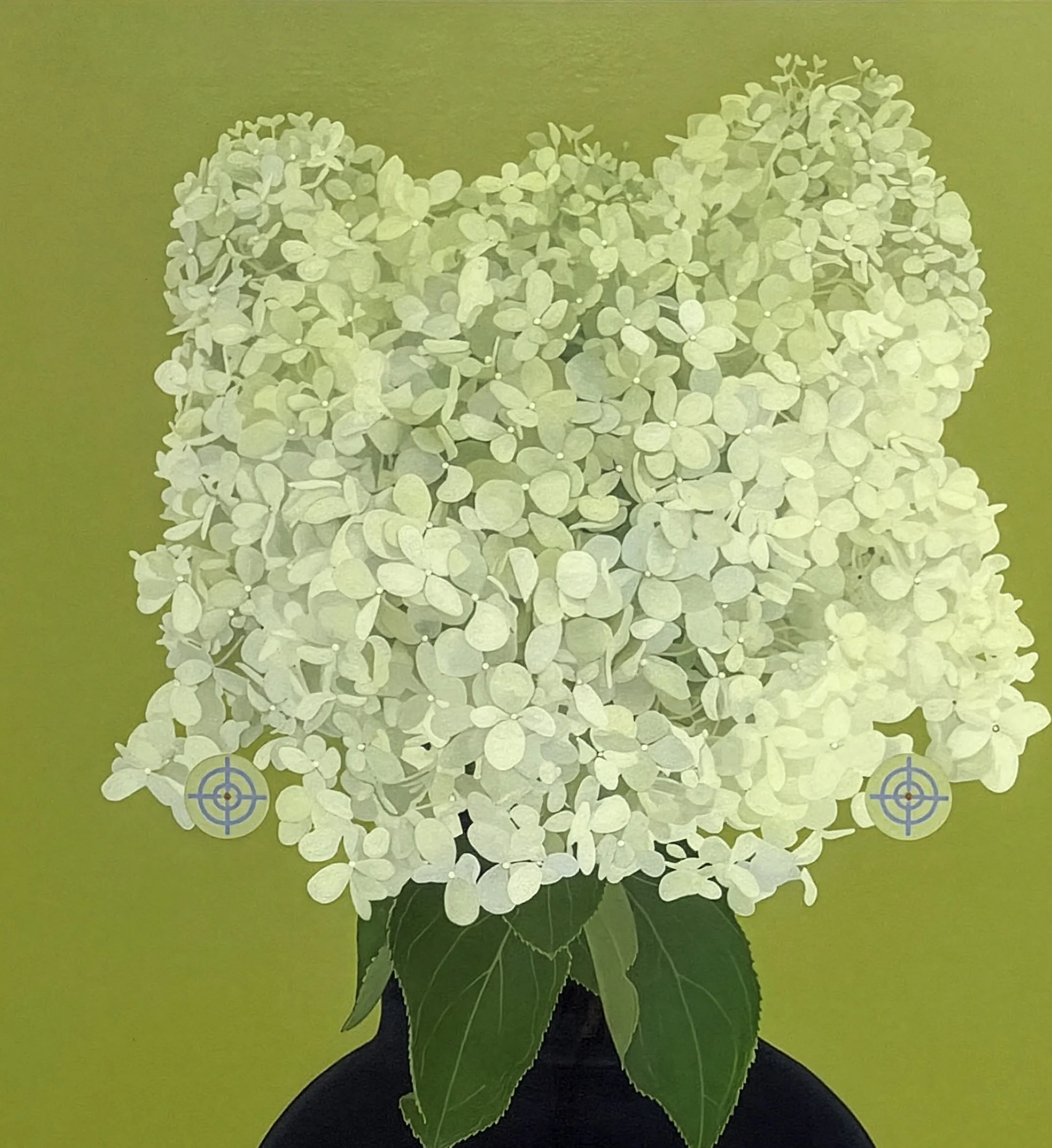 Sarah pater- HYDRANGEAS (TWIN TARGETS) | 30 x 22 inches / 76.2 x 56 cm, oil and wax on canvas panel, 2025