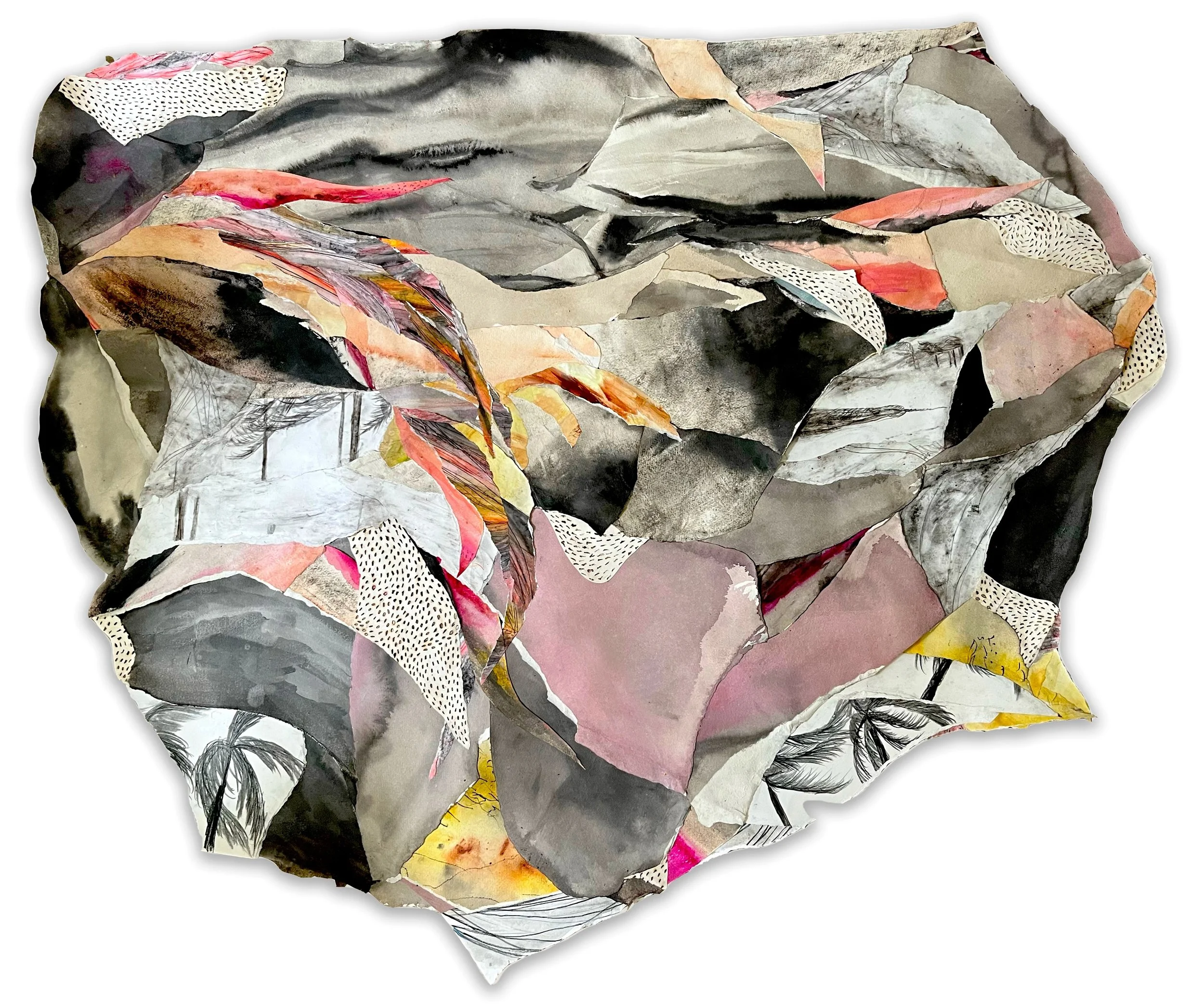 STORM (HOW TO IMAGINE THE TROPICALIA AS MONUMENTAL AS IN GROPING TENDRILS) | 38 x 45 inches / 96.5 X 114 cm, charcoal, ink and acrylic with cuts and burns on paper, 2024