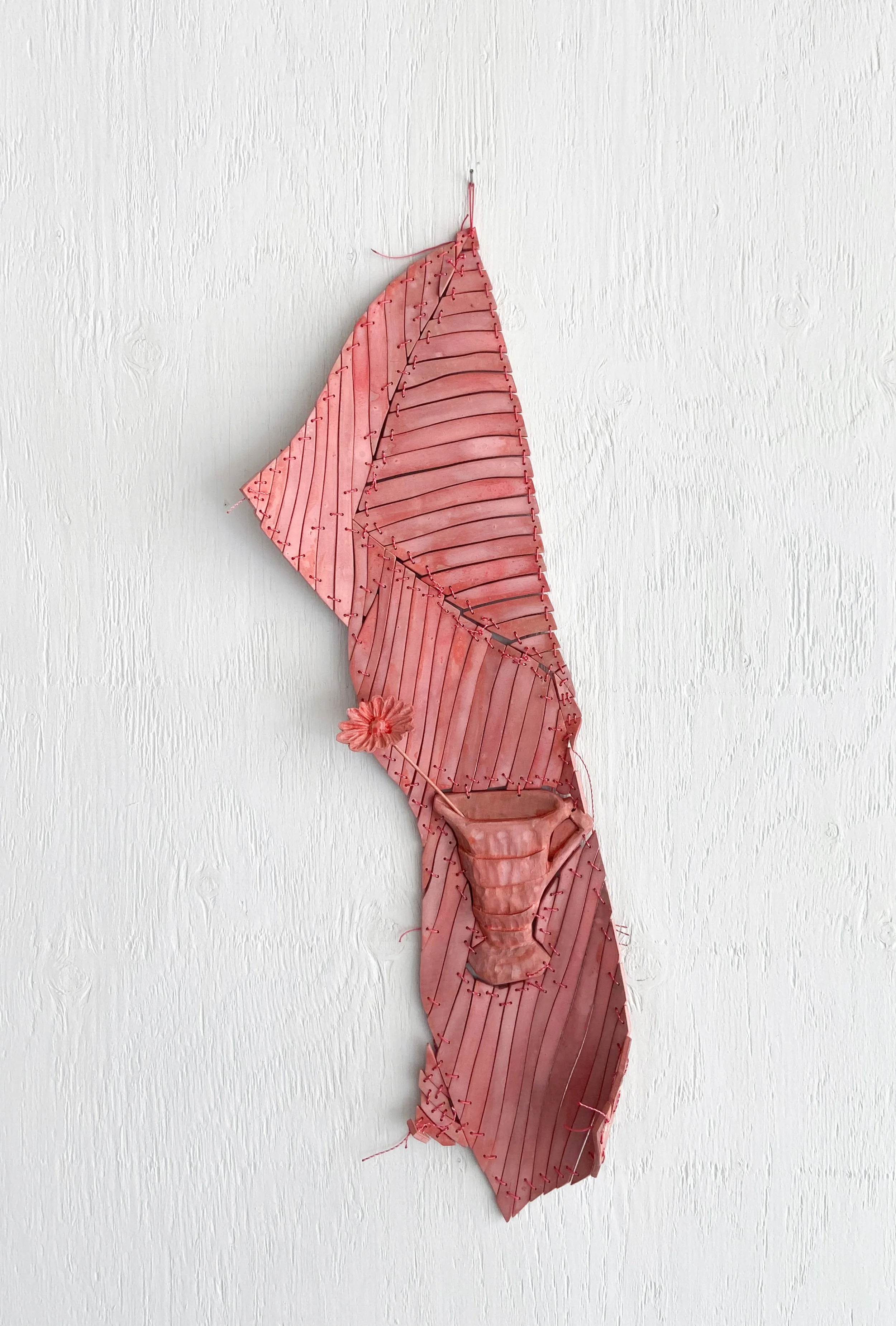 LAUREL, PITCHER (VICTORIAN PINK) | 36 x 11.5 x 2.75 inches / 92 x 29 x 7 cm, acrylic, milk paint, light stable metalized acid dye, and polyurethane on birch plywood and popular with nylon cord, 2026