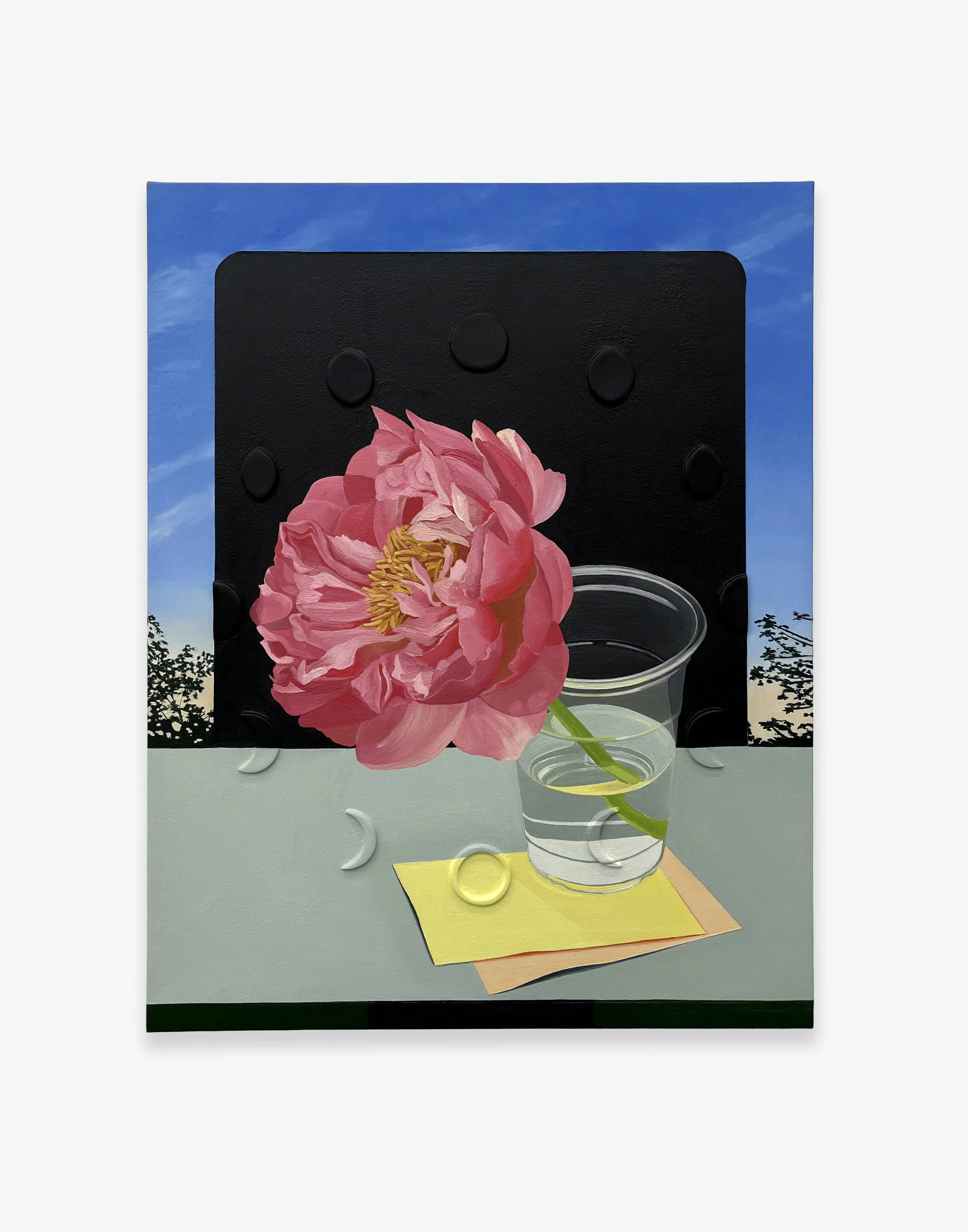 Sarah Pater | PEONY AT NIGHT (MOON CLOCK, RELIEF) | 14 x 11 inches / 35 x 28 cm, oil and wax on linen over panel 2026.