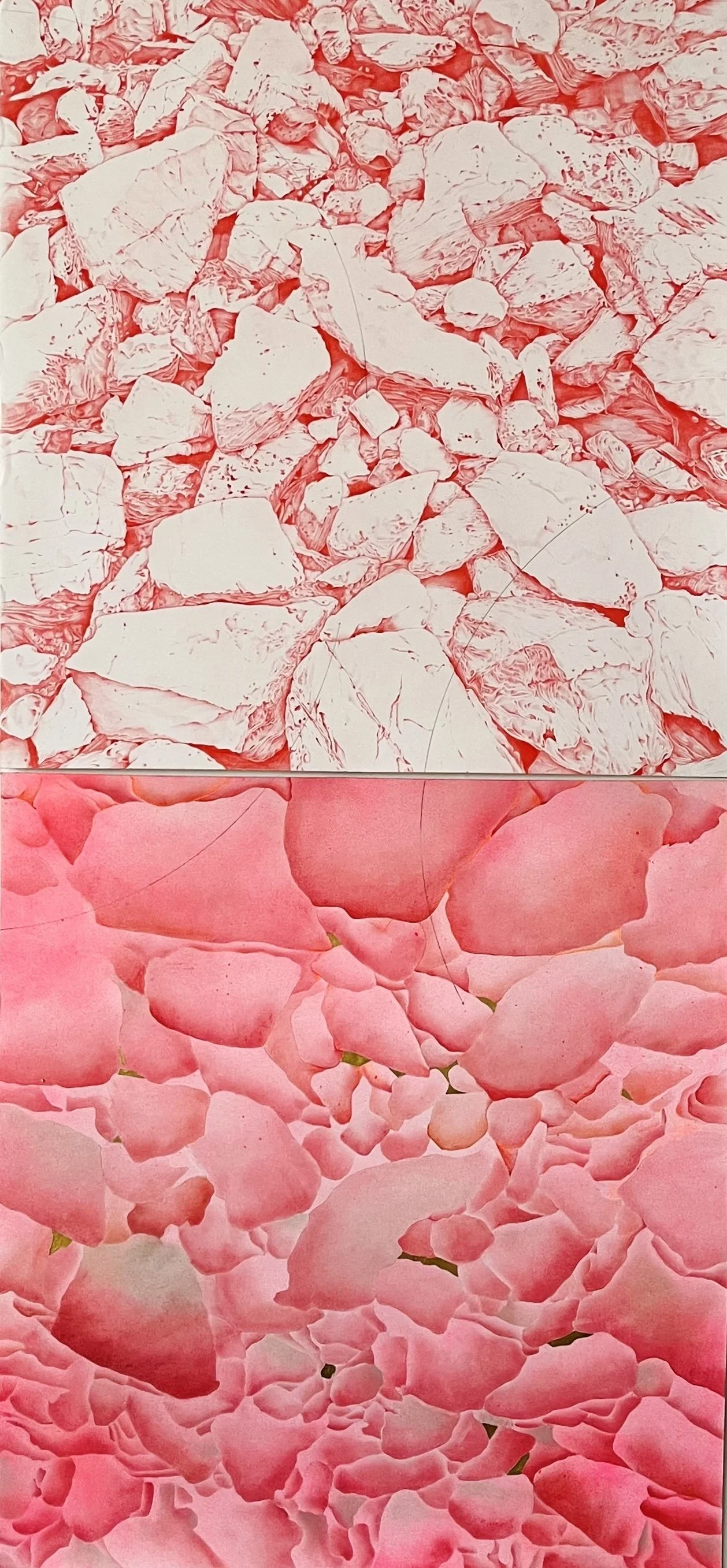 IN THE DEEP | 44 x 22 inches / 112 x 56 cm, graphite, pastel, gold leaf on paper, 2025