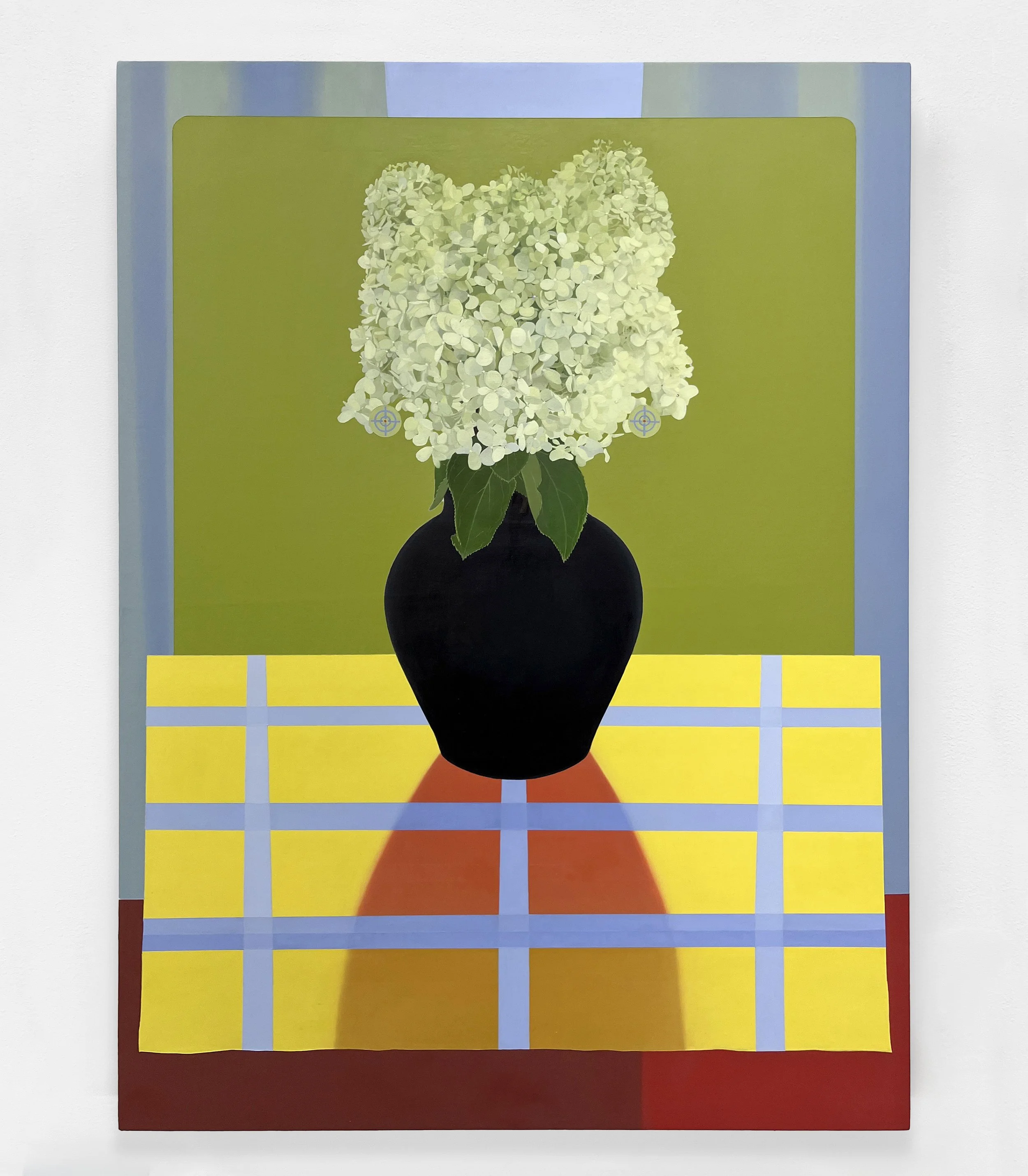 HYDRANGEAS (TWIN TARGETS) | 30 x 22 inches / 76.2 x 56 cm, oil and wax on canvas panel, 2025