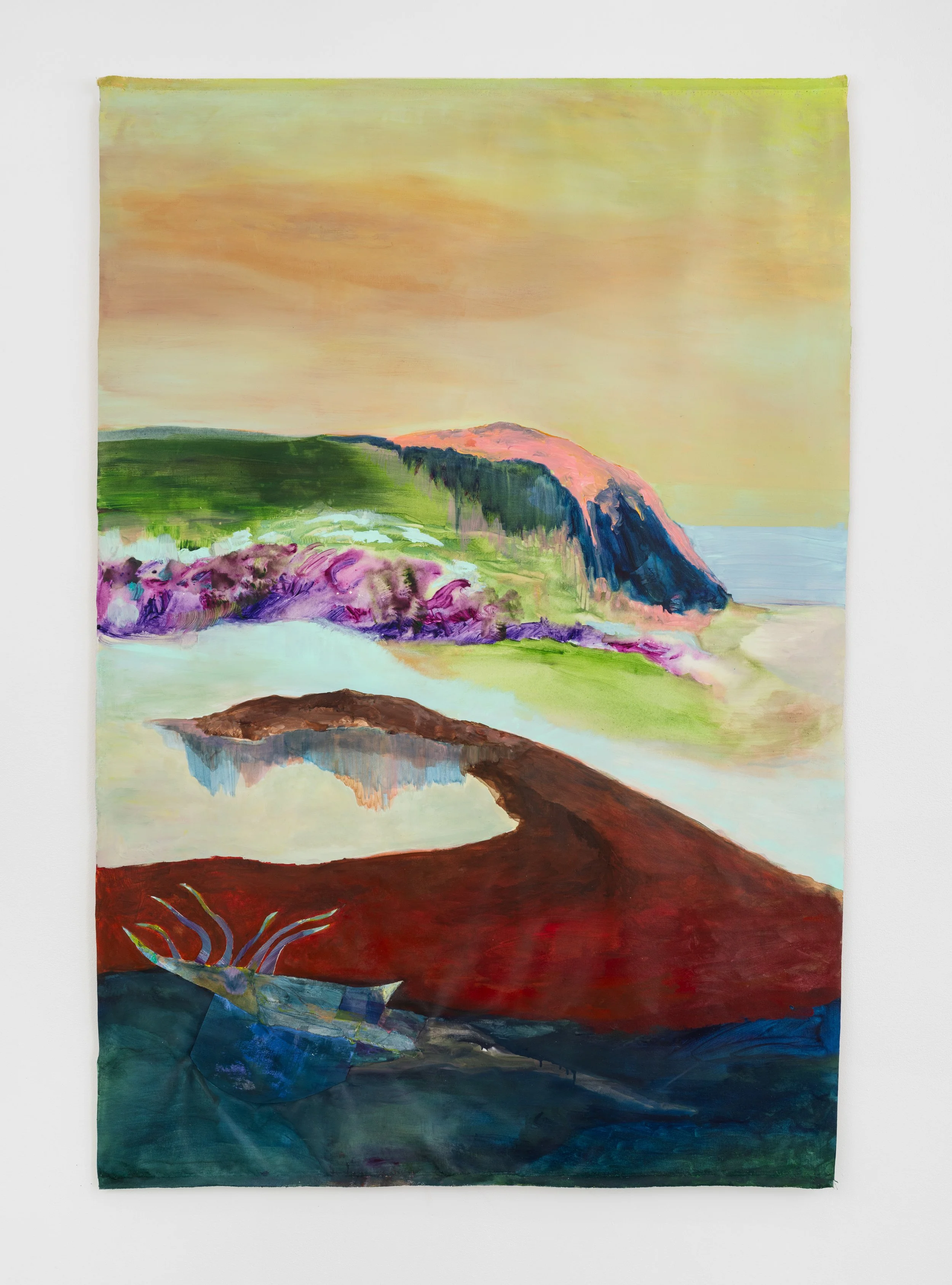 MAPPING A CEASELESS BECOMING (WHEN ISLANDS REPEAT) | 64.5 x 45.5 inches / 163 x 115 cm, acrylic, ink, colored pencil, collage and cuts and burns on paper mounted on canvas, 2026
