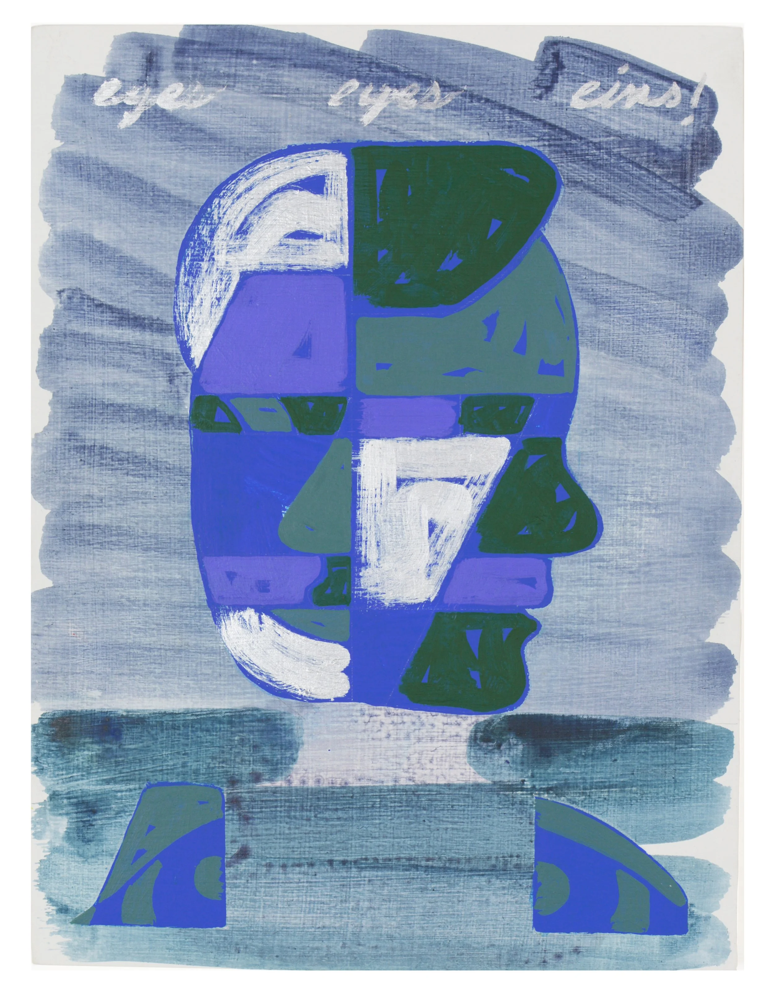 EINS! EINS! EYES (BLUE) | 12 x 9 inches / 30.5 x 22.9 cm, acrylic and metallic pigment on wood panel, 2024