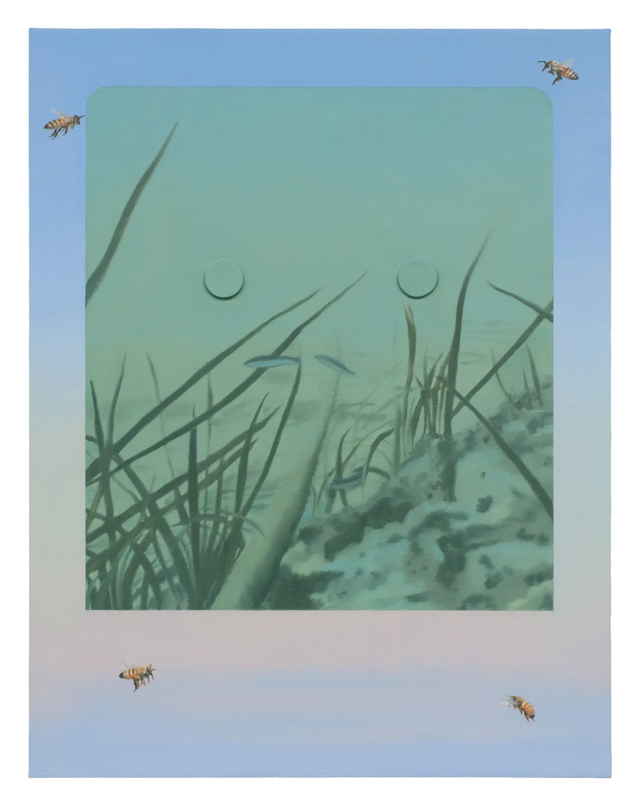 FOUR BEES (SKY, UNDERSEA CABLES) | 18 x 14 inches / 45.7 × 35.6 cm, oil and wax on linen over panel, 2024