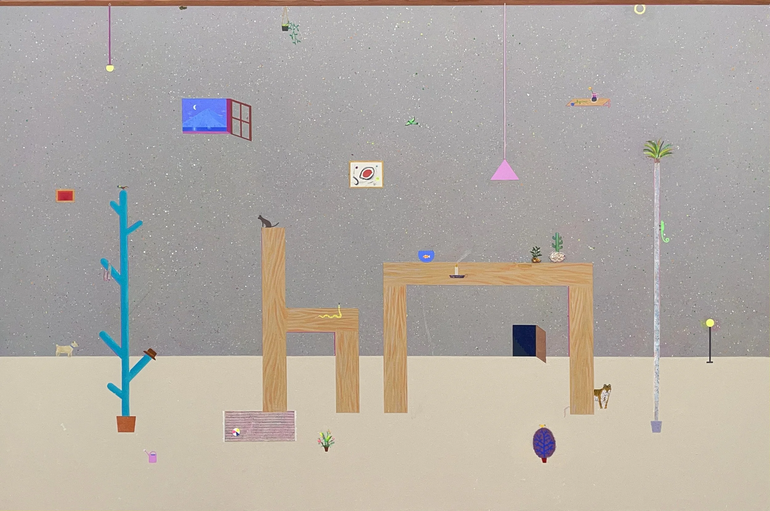 Aitor Lajarin-Encina- Flora, Fauna and Furniture- 40 x 60 inches / 102 x 152 cm, acrylic on canvas, 2025