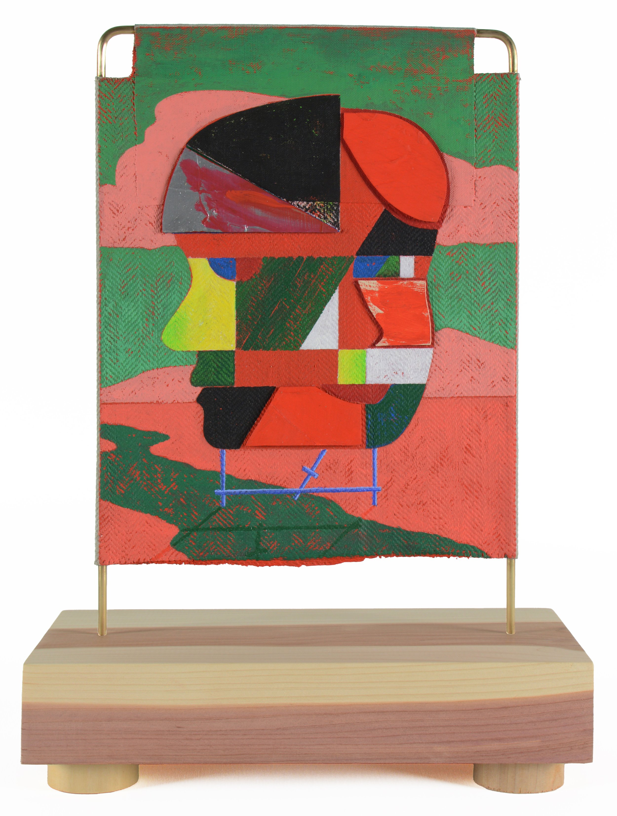 Jacob Feige-Vermilion Monument (Turquoise, Lavender)-15.75 x 11.5 x 5.5 inches / 40 x 29 x 14 cm, double sided, acrylic, cast acrylic mounted to linen over brass, wooden base, 2025.