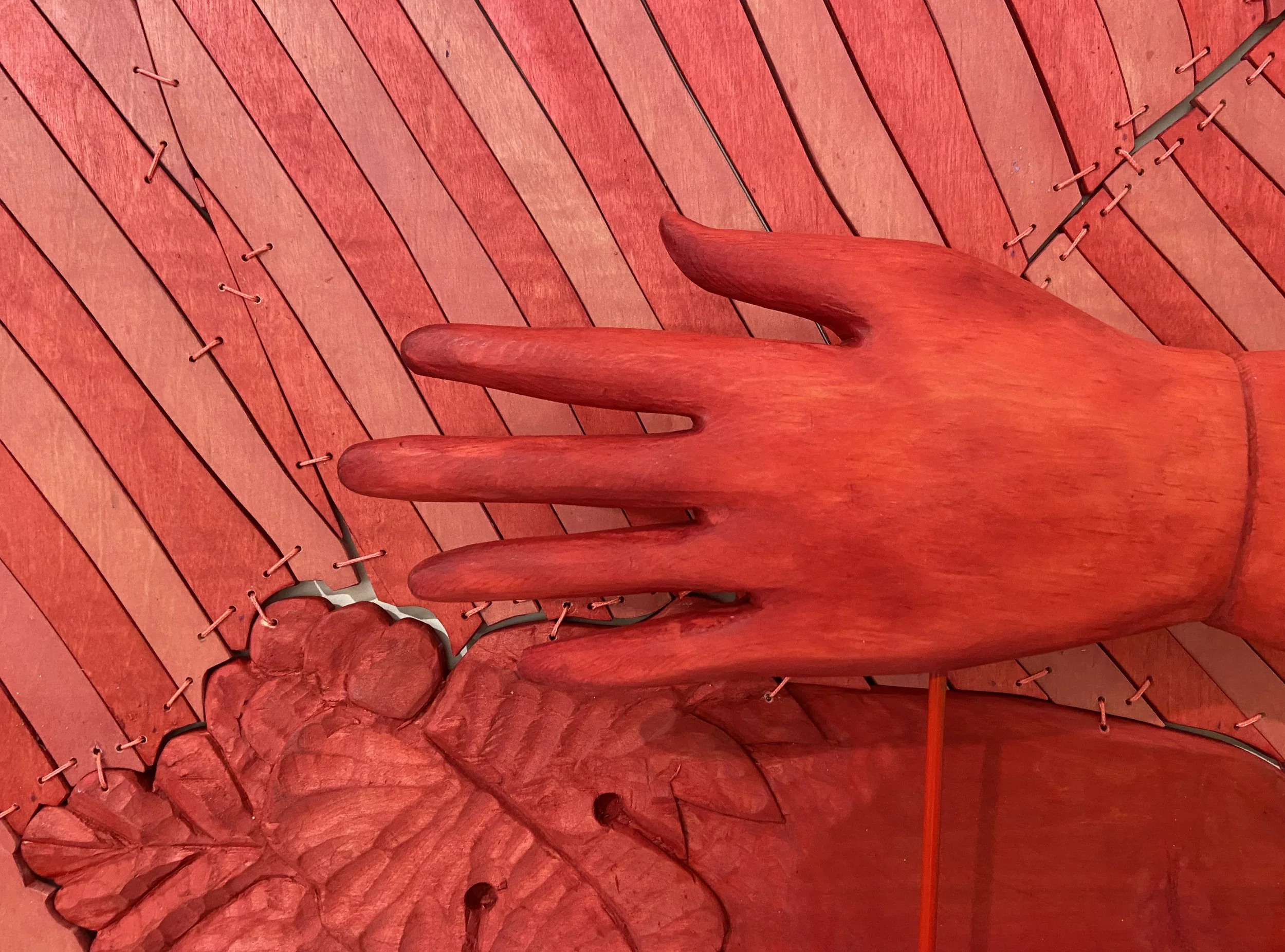 Dan Gunn- Weathervane Hand Scenery, 2024 Acrylic, milk paint, light stable metalized acid dye, and water-based polyurethane on birch plywood and poplar, with brass and nylon cord, 40 x 29 x 4 inches