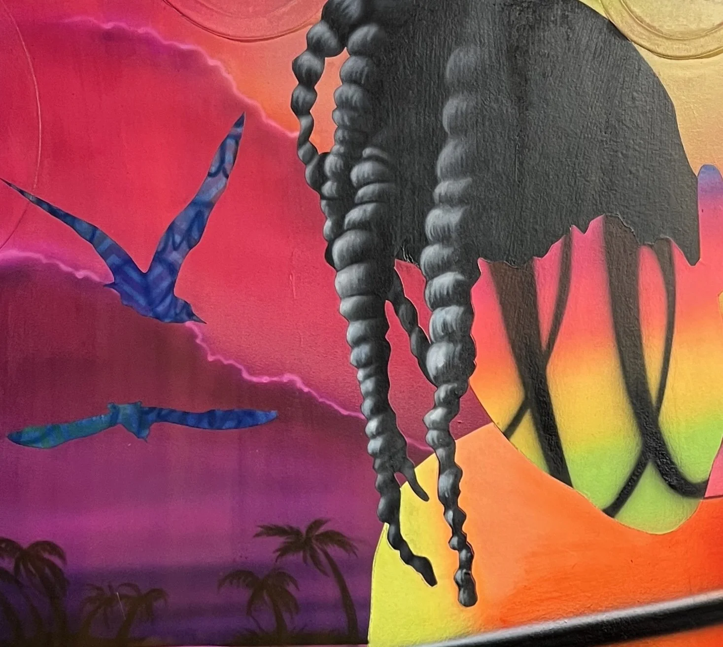Brandon J. Donahue-Shipp-Lucid-56 x 48 inches / 142 x 121 cm, airbrush acrylic, collage on t-shirt canvas, 2024