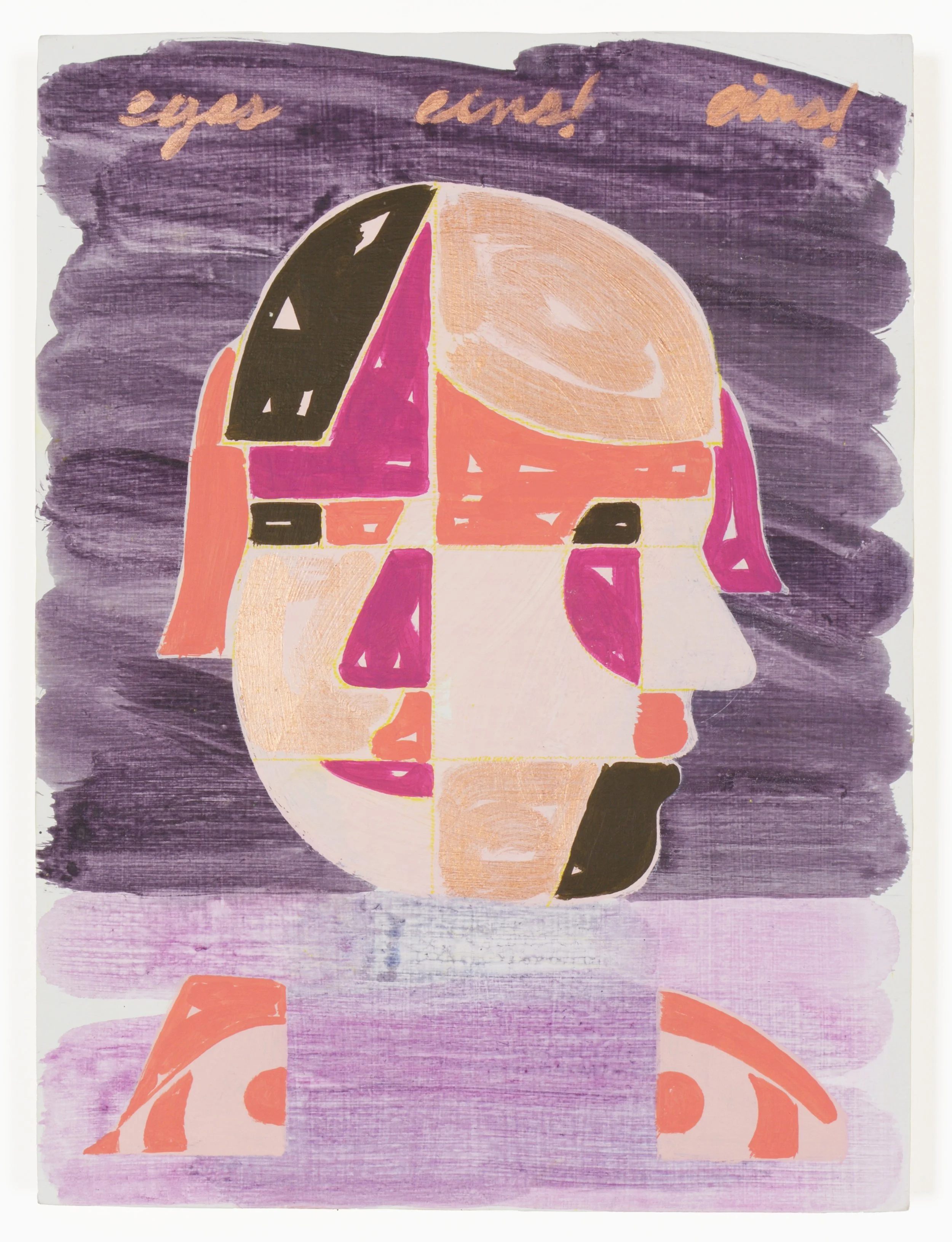 Jacob Feige-Eins! Eins! Eyes (Violet) 12 x 9 inches / 30.5 x 22.9 cm, acrylic and metallic pigment on wood panel, 2024