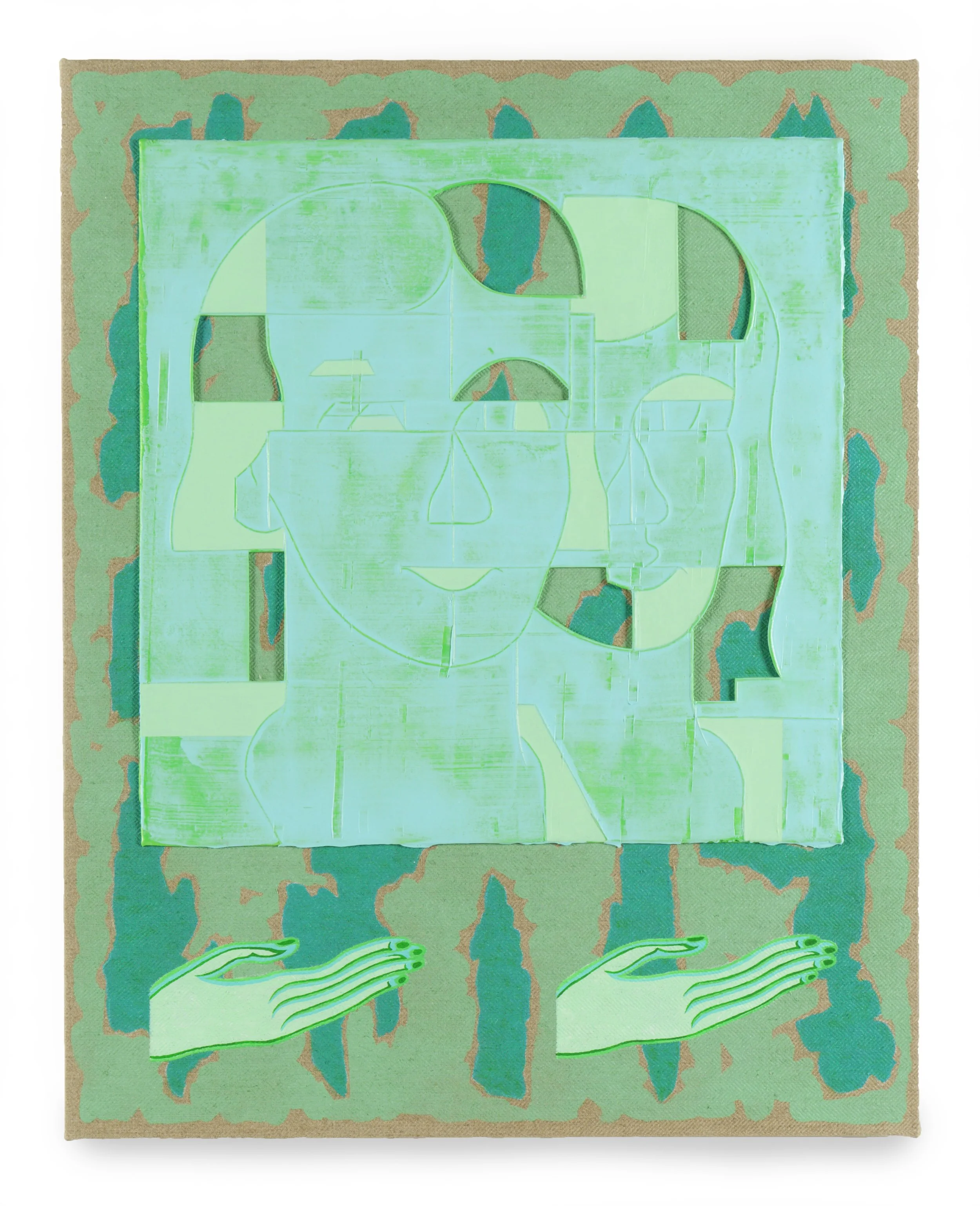 GREEN LOVERS (PLANE BARK) | 30 x 24 inches / 76.2 x 61 cm, cast acrylic mounted, acrylic on linen canvas, 2024