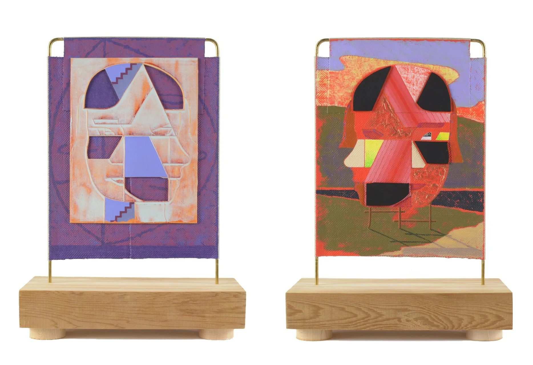VERMILION MONUMENT (OXIDE, VIOLET) | 16.5 x 11.5 x 5.5 in / 41 x 29 x 14 cm, double sided, acrylic, cast acrylic mounted to linen over brass, wooden base, 2024