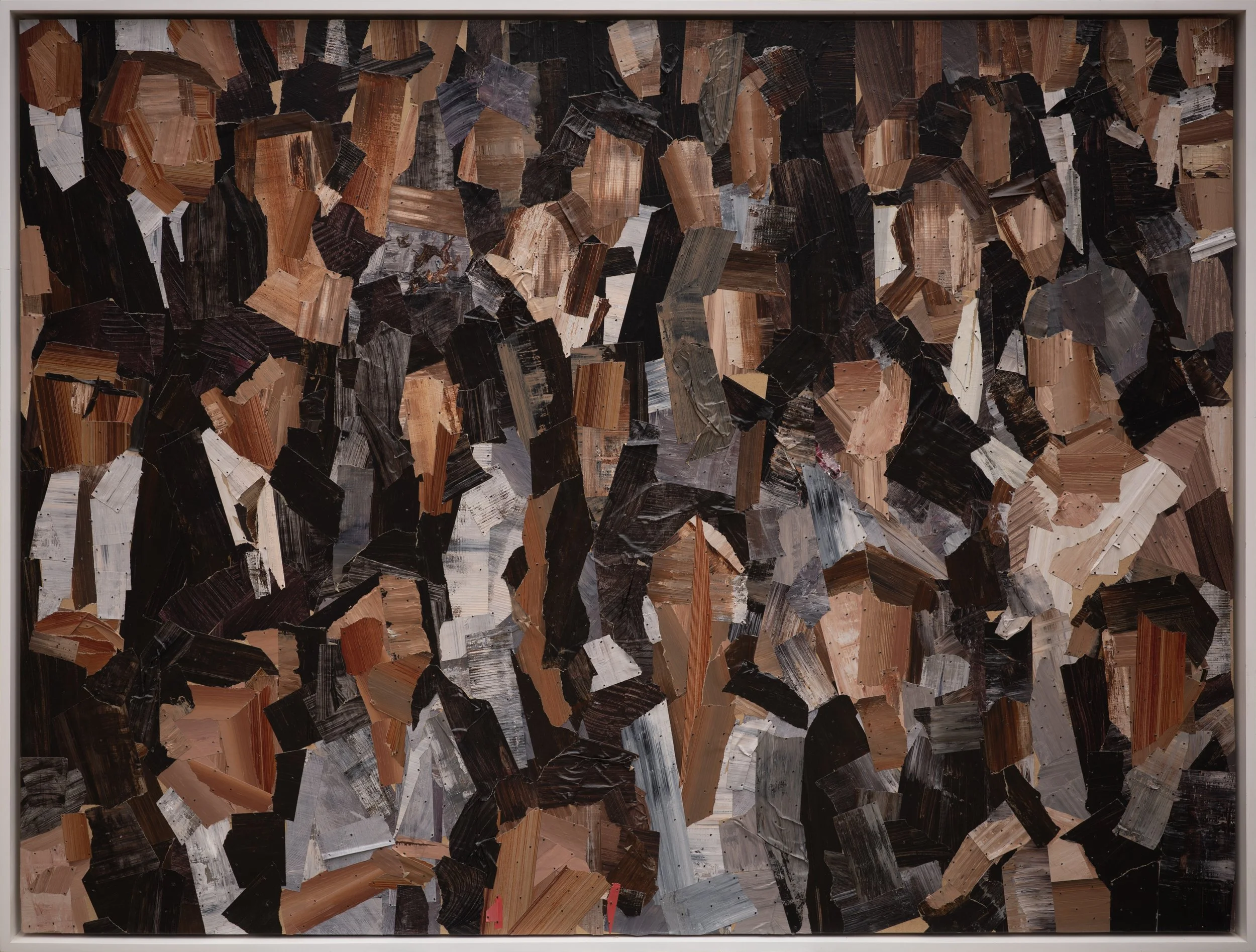 UNIDENTIFIED GROUP | 36 x 48 inches / 91.4 x 121.9 cm, acrylic painted tape collage, construction nails on board, 2026 