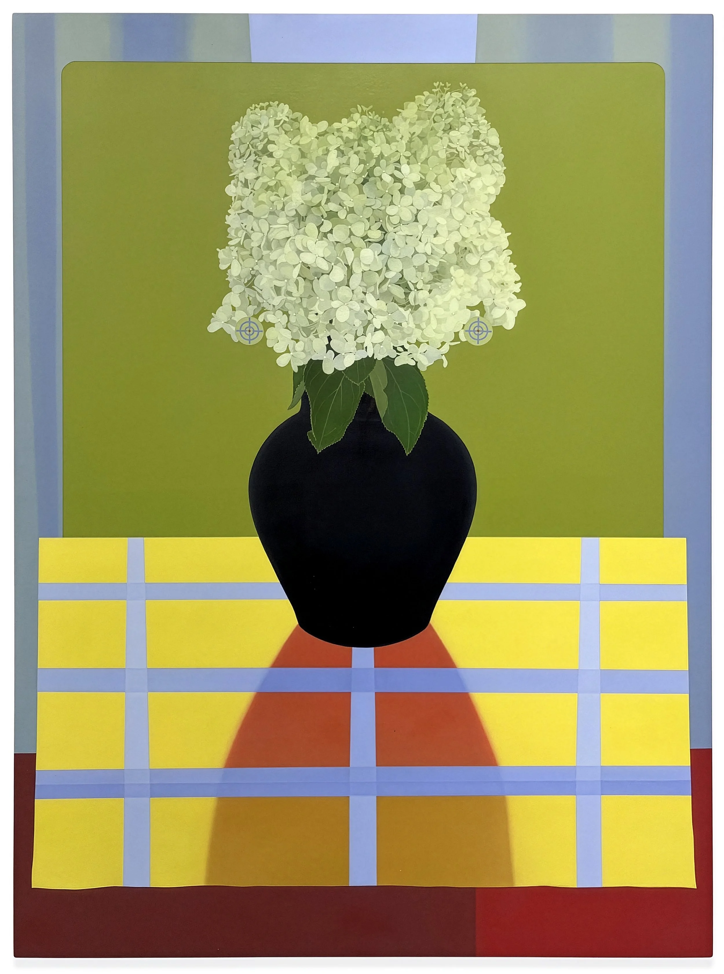 HYDRANGEAS (TWIN TARGETS) | 30 x 22 inches / 76.2 x 56 cm, oil and wax on canvas panel, 2025