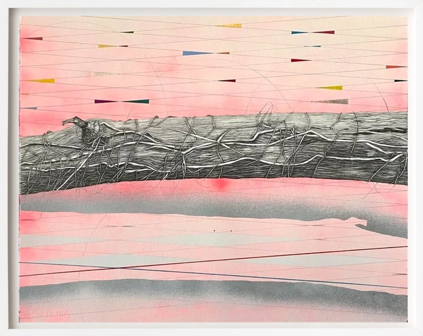 VESTIGE | 22.5 x 30 inches / 57.2 x 76.2 cm, graphite, acrylic, colored pencil, gold leaf, silver leaf on paper, 2022