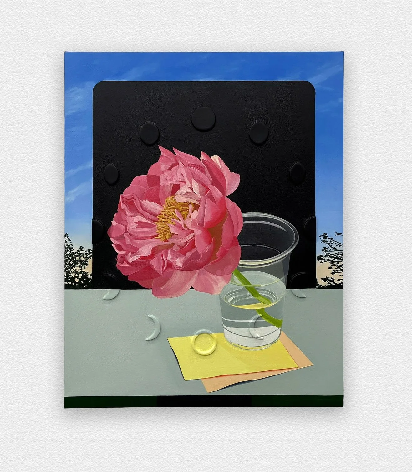 SARAH PATER  PEONY AT NIGHT (MOON CLOCK, RELIEF)  24 x 20 inches / 61 x 51 cm  Oil and wax on canvas over panel  2026