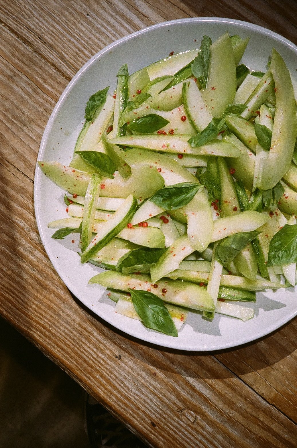 Weiser Farms melon, cucumber, pink peppercorn, honey champagne vinaigrette | photo: Olivia Cappelletti