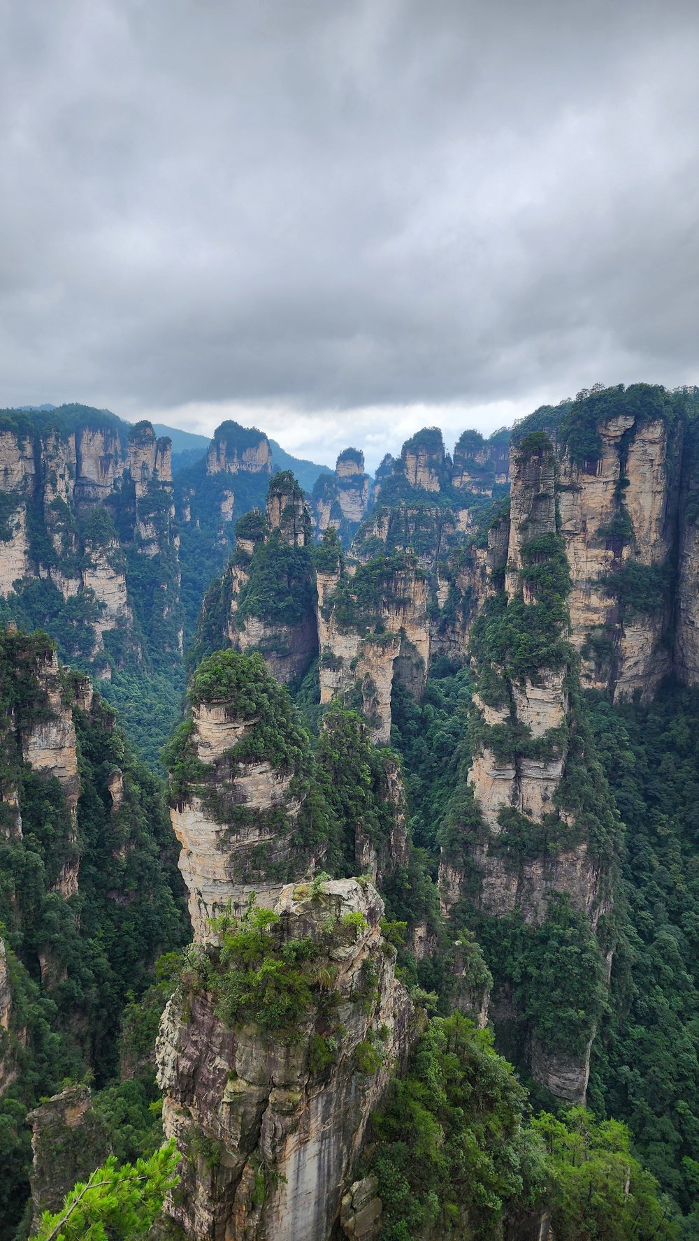 Mist over sandstone peaks in China