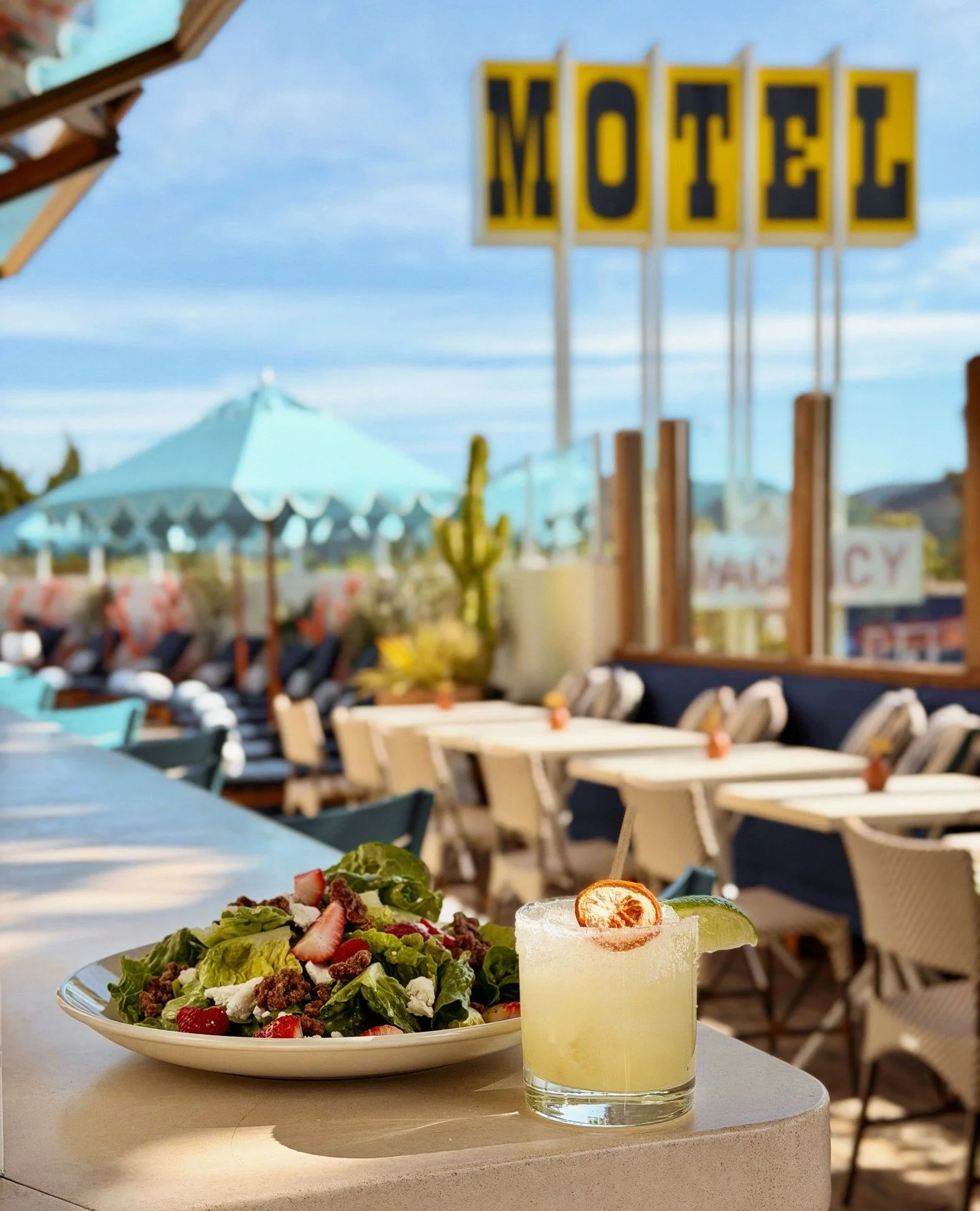 Plot twist: February forecast is getting into the 80s ☀️ Soak it up poolside with something cold and something crisp. Norman opens at noon 🍹🥗⁠ ⁠