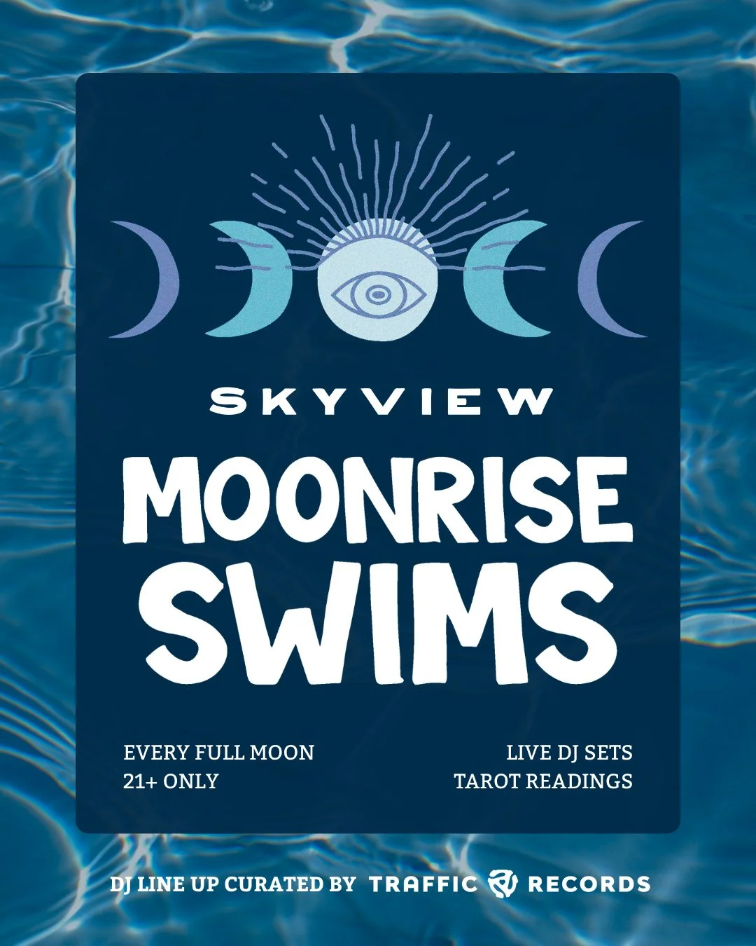 Mark your lunar calendars. Tickets are now live for the rest of the season of Moonrise Swims 🌕⁠
⁠
A monthly gathering timed to the full moon featuring live DJ sets curated by @trafficrecordstore, @deckedtarot readings, celestial cocktail specials fr