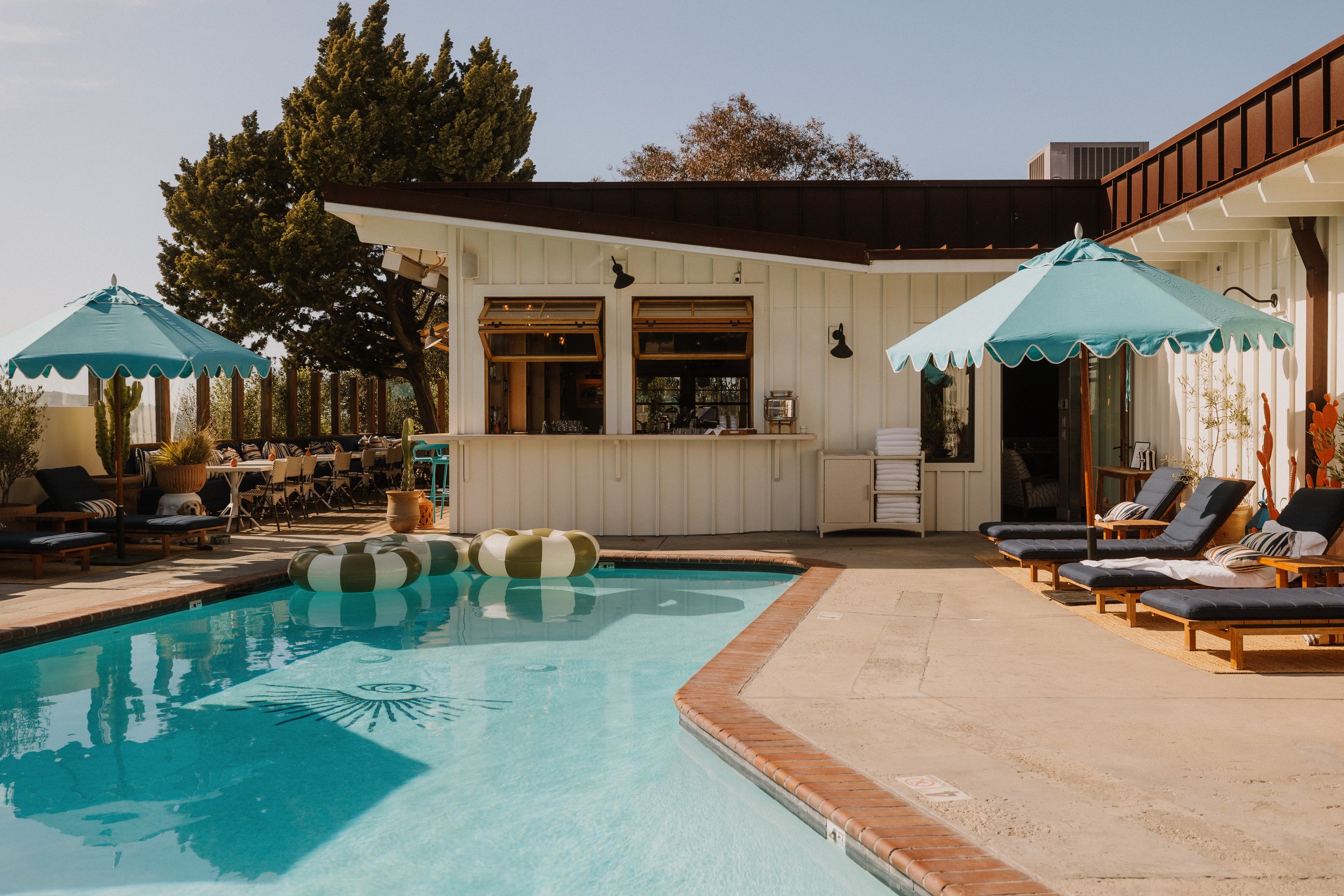 Adults-only pool at Skyview Los Alamos with day passes in Santa Ynez Valley. Enjoy poolside food and drinks from Norman restaurant.